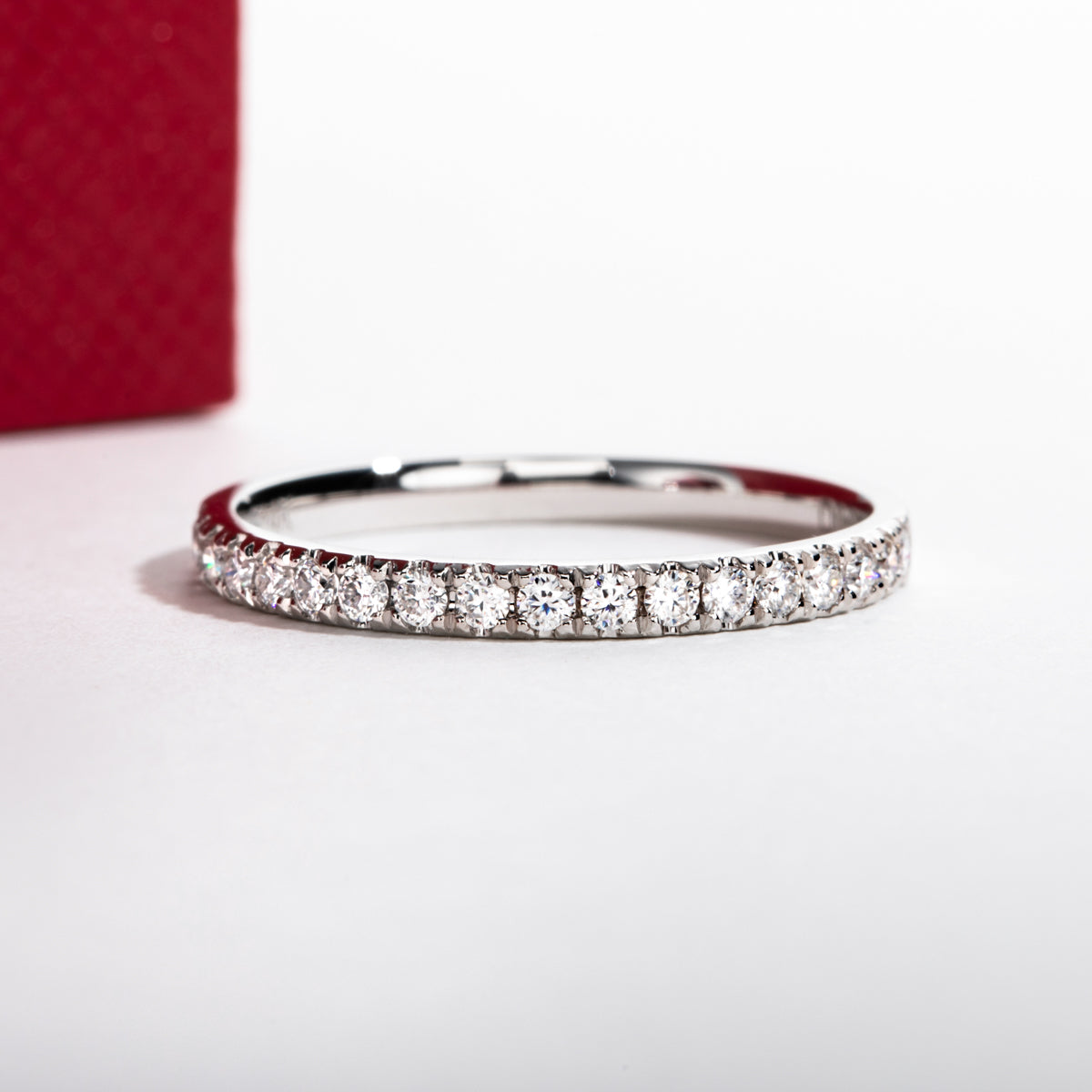 14K Gold Half Eternity Band with 1.5mm Moissanite Stones