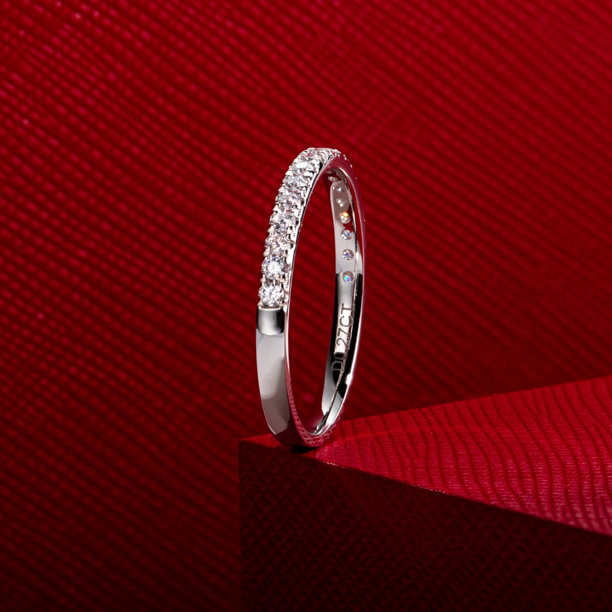 14K Gold Half Eternity Band with 1.5mm Moissanite Stones