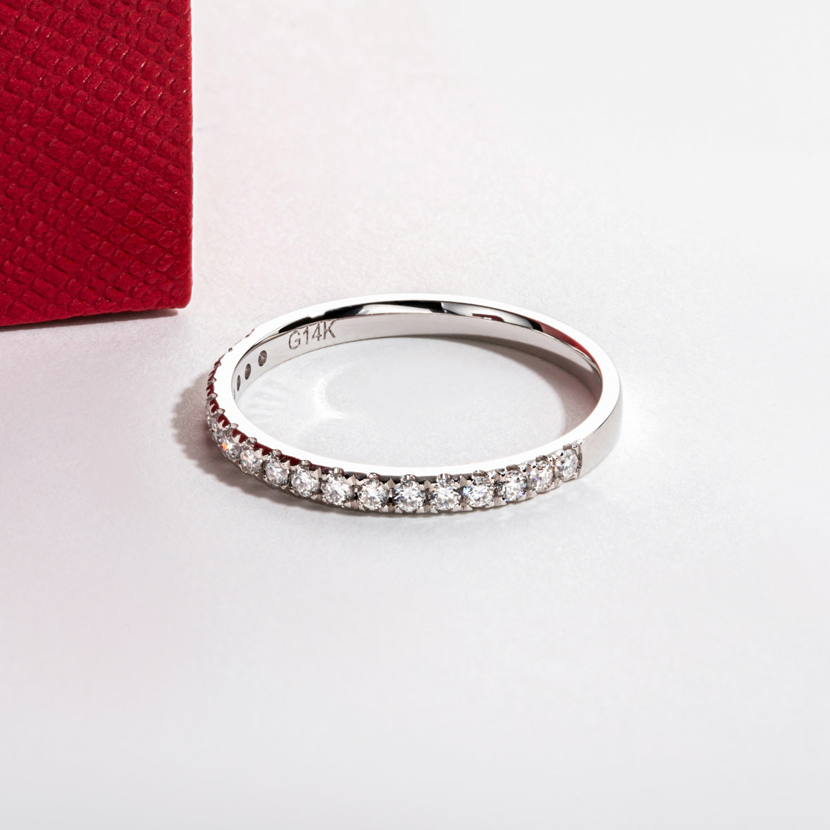 14K Gold Half Eternity Band with 1.5mm Moissanite Stones