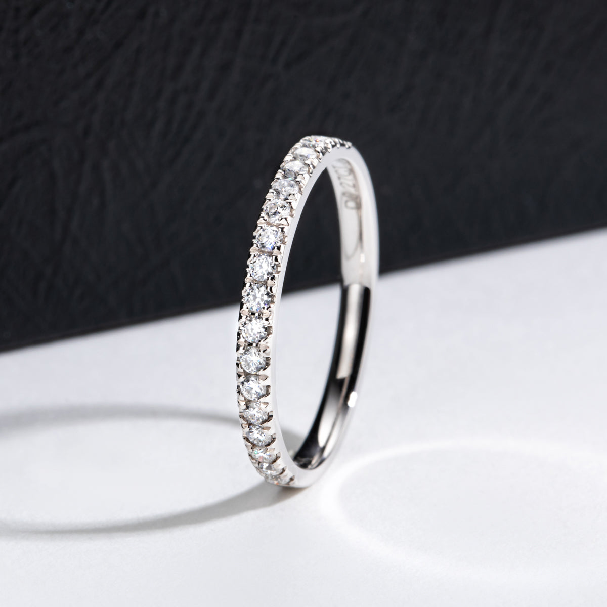 14K Gold Half Eternity Band with 1.5mm Moissanite Stones