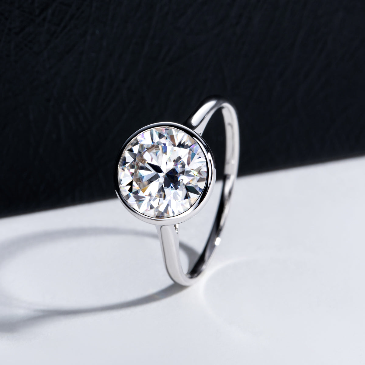 14K Gold Bezel‑Set Moissanite Ring
