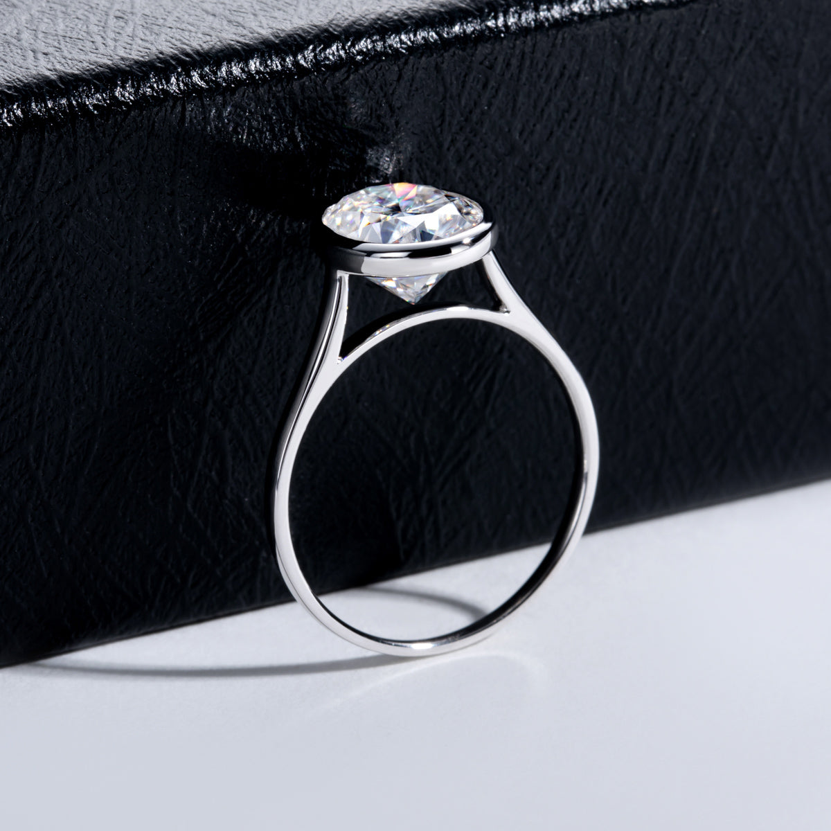 14K Gold Bezel‑Set Moissanite Ring