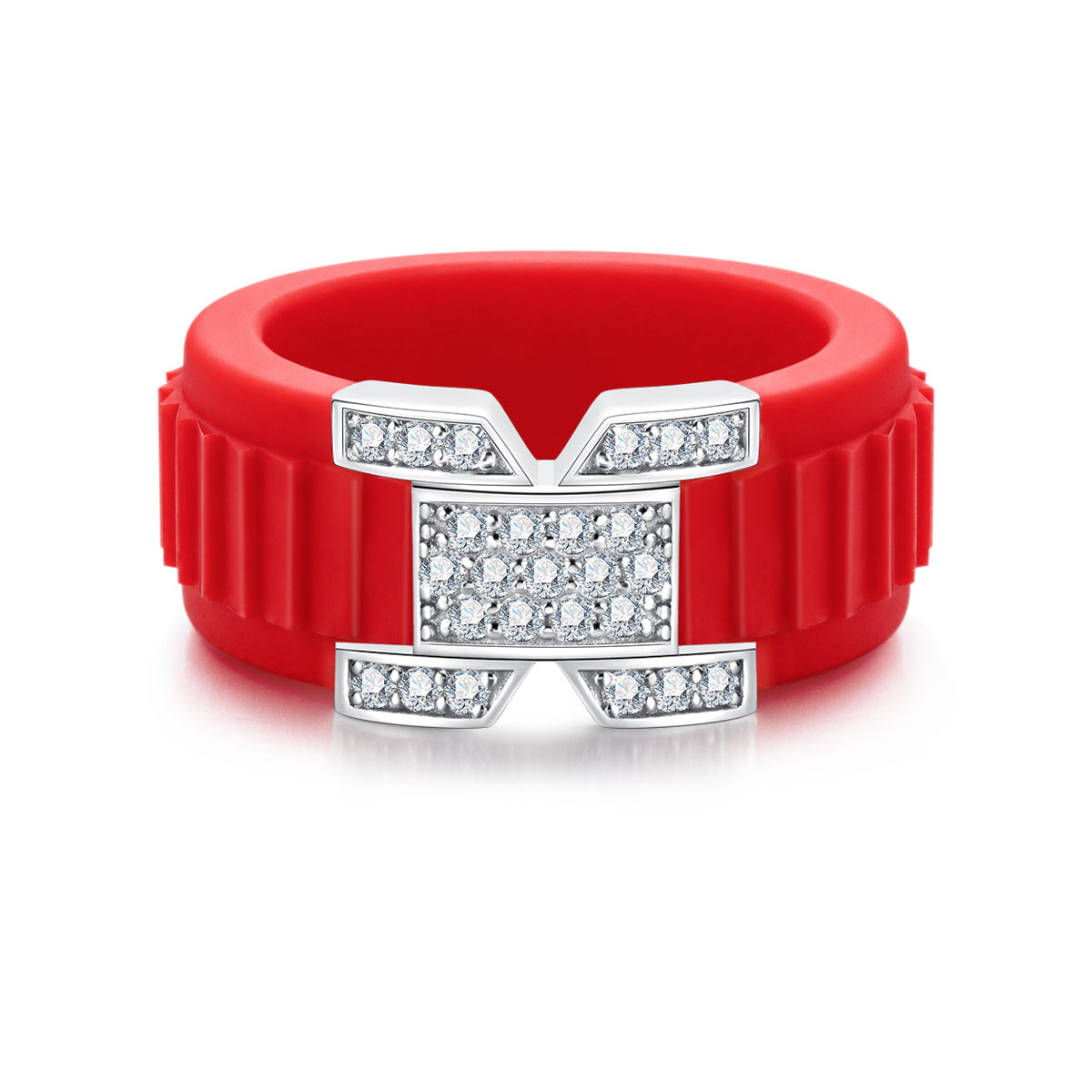 S925 Sterling Silver Round Micro Pave Moissanite Silicone Ring