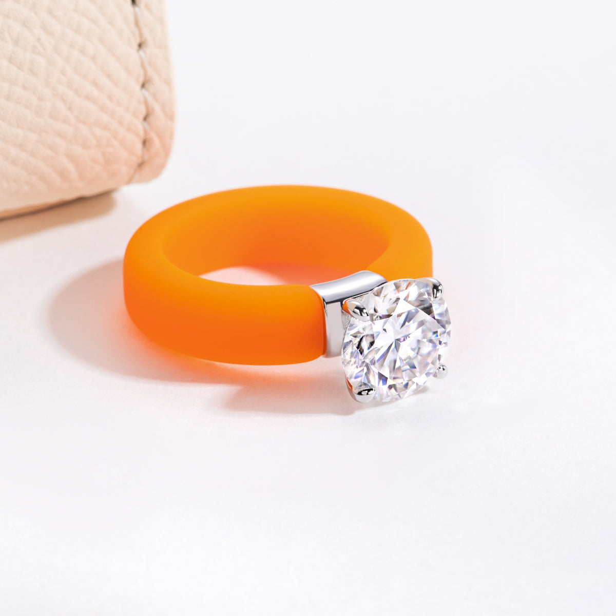 S925 Sterling Silver Moissanite Round Silicone Ring