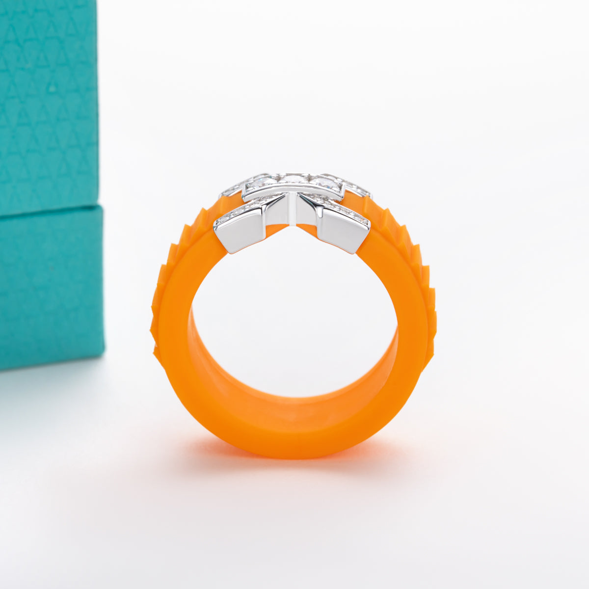 S925 silver moissani round small cherry stone silicone ring
