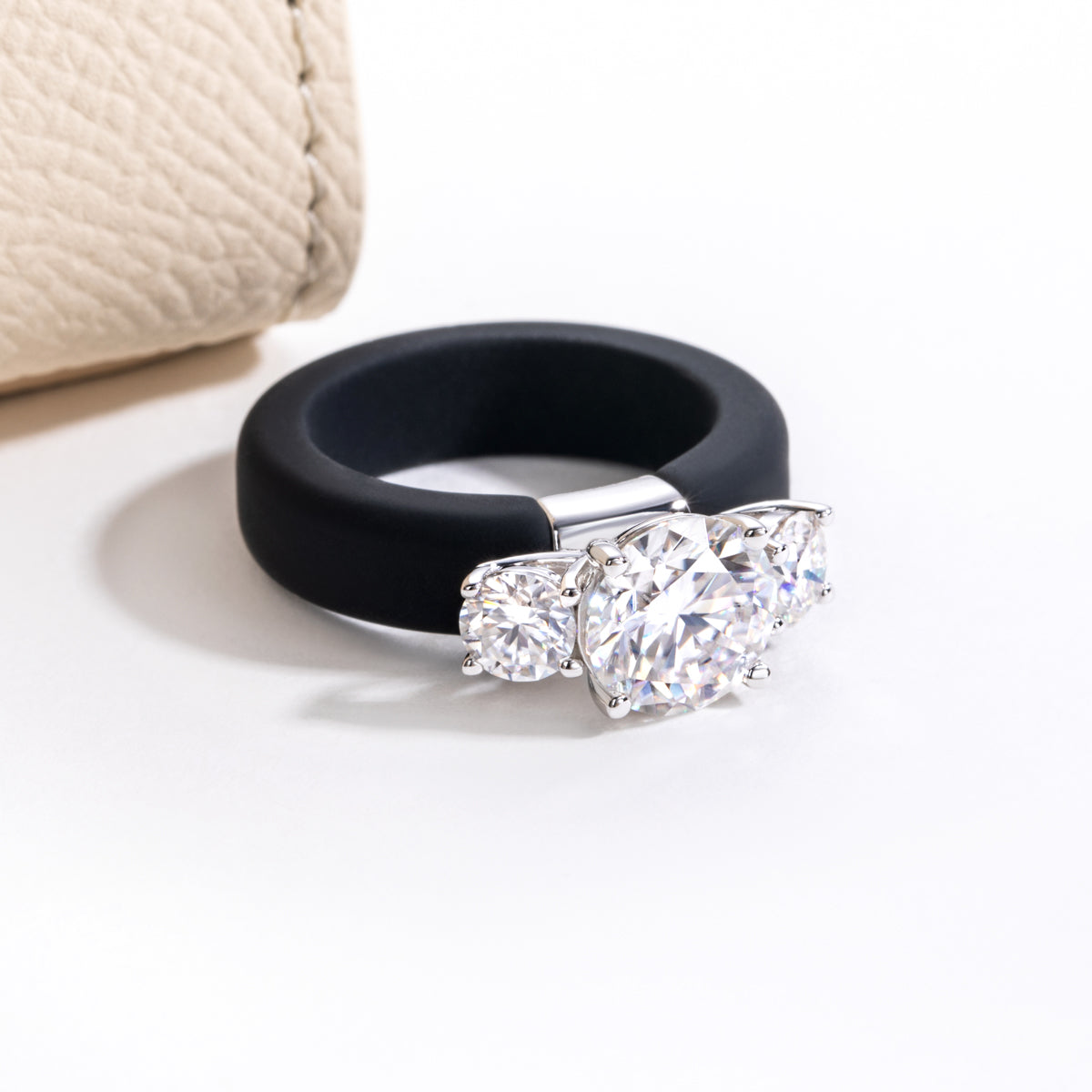 S925 Sterling Silver Moissanite Round Silicone Ring