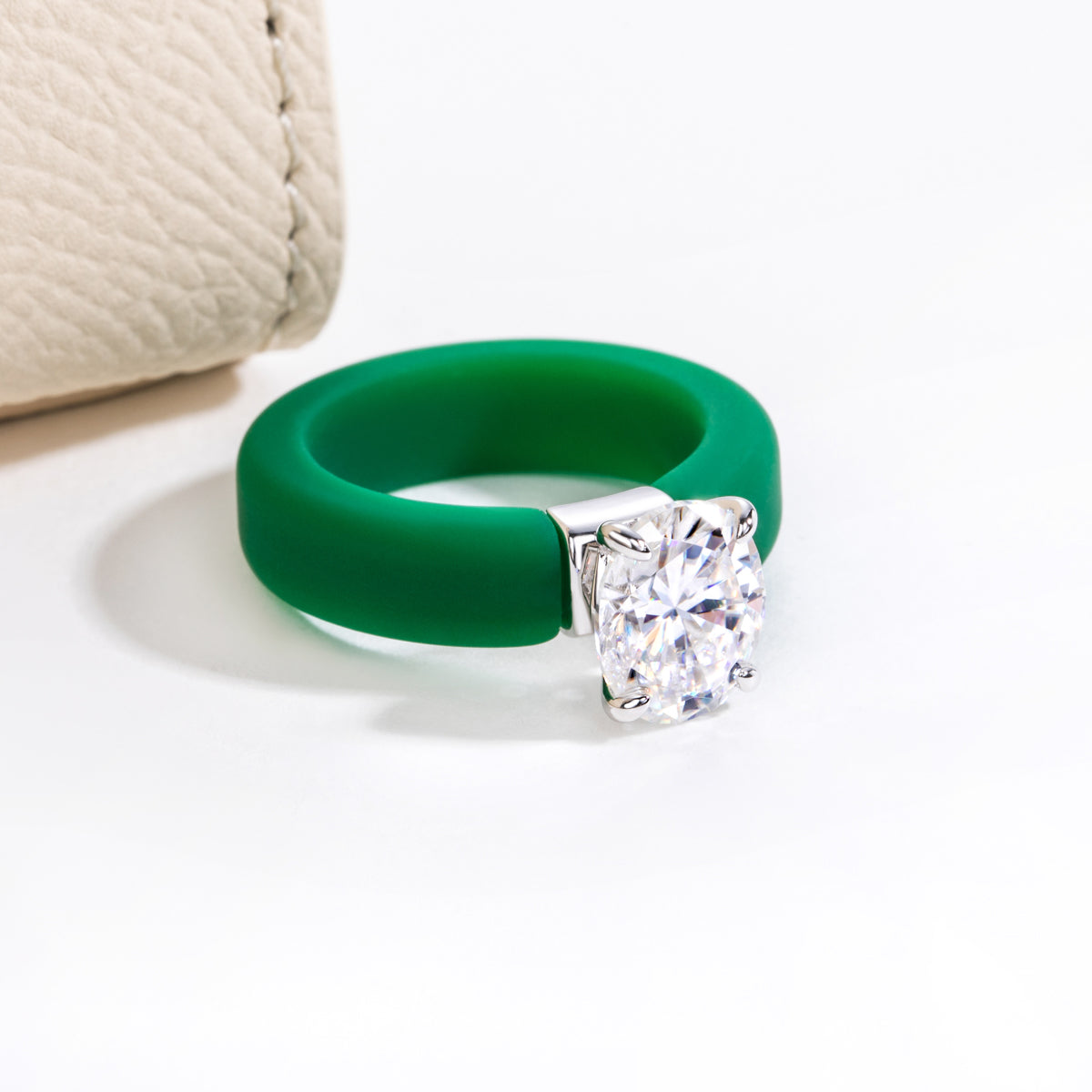 S925 Sterling Silver Moissanite Oval Silicone Ring