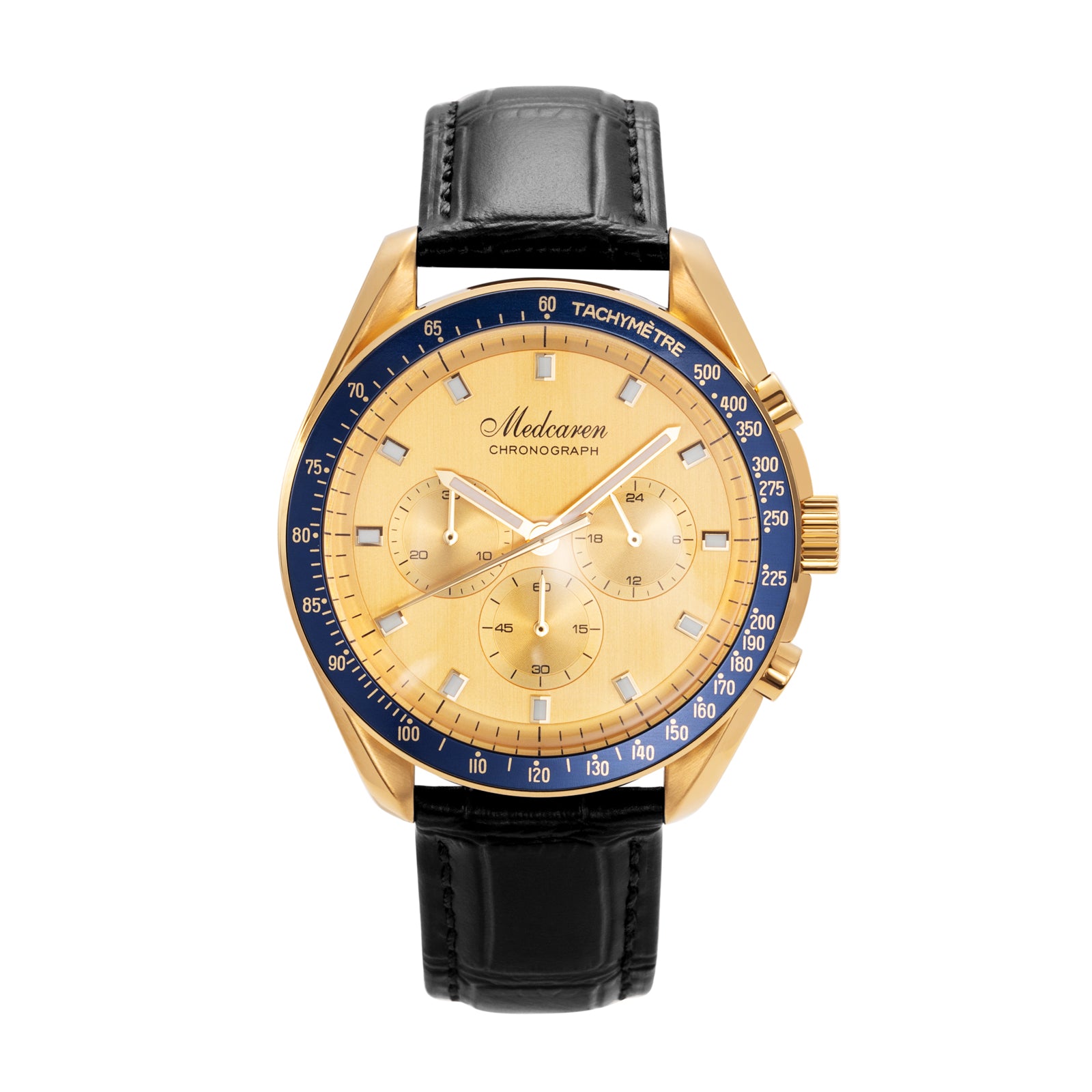Luxury Man Watch 43mm 24K Gold Fashion Calendar Waterproof Quartz Watch Premium Leather Strap Men Gifts Watches for Men