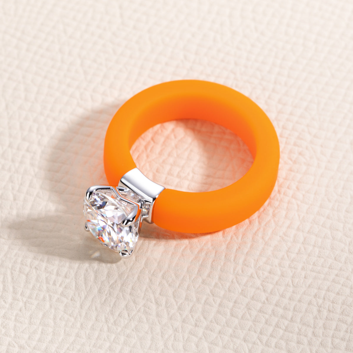 S925 Sterling Silver Moissanite Round Silicone Ring