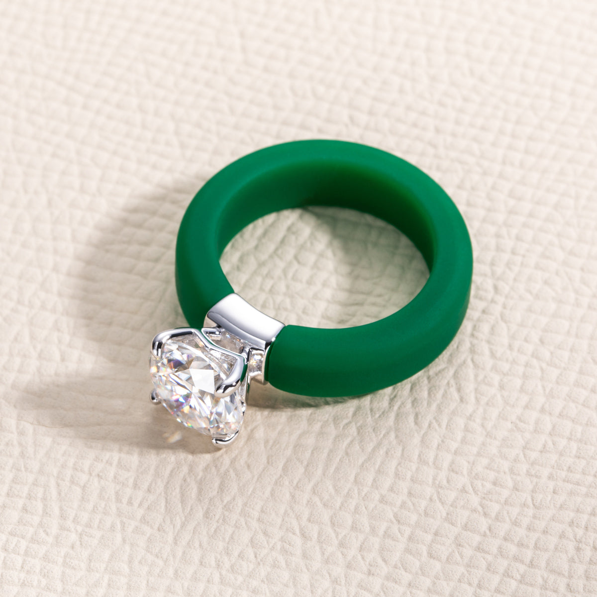 S925 Sterling Silver Moissanite Round Silicone Ring