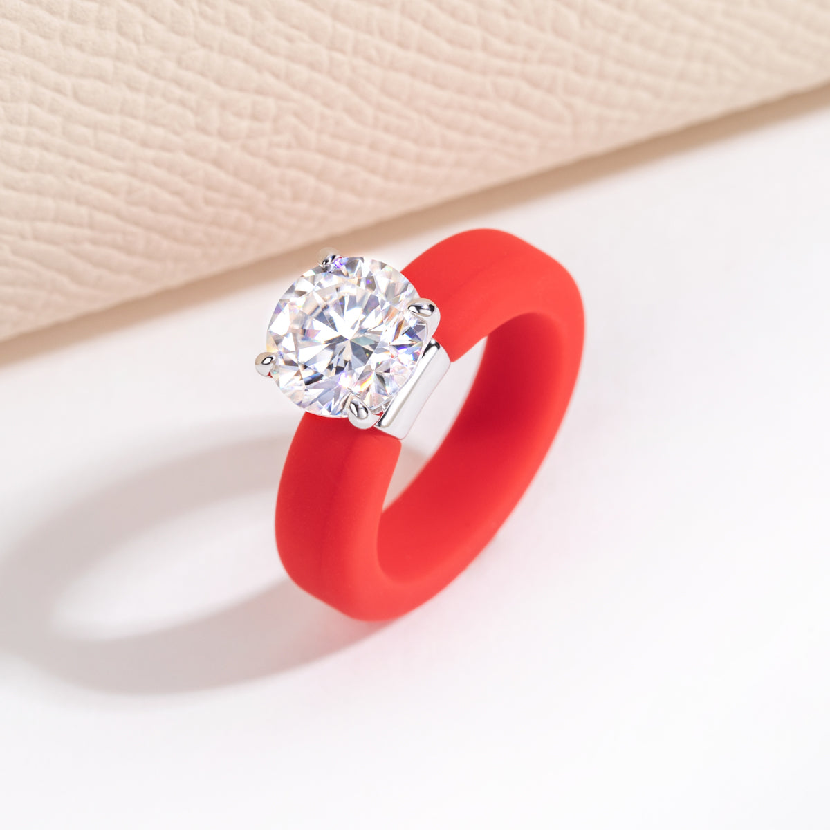 S925 Sterling Silver Moissanite Round Silicone Ring