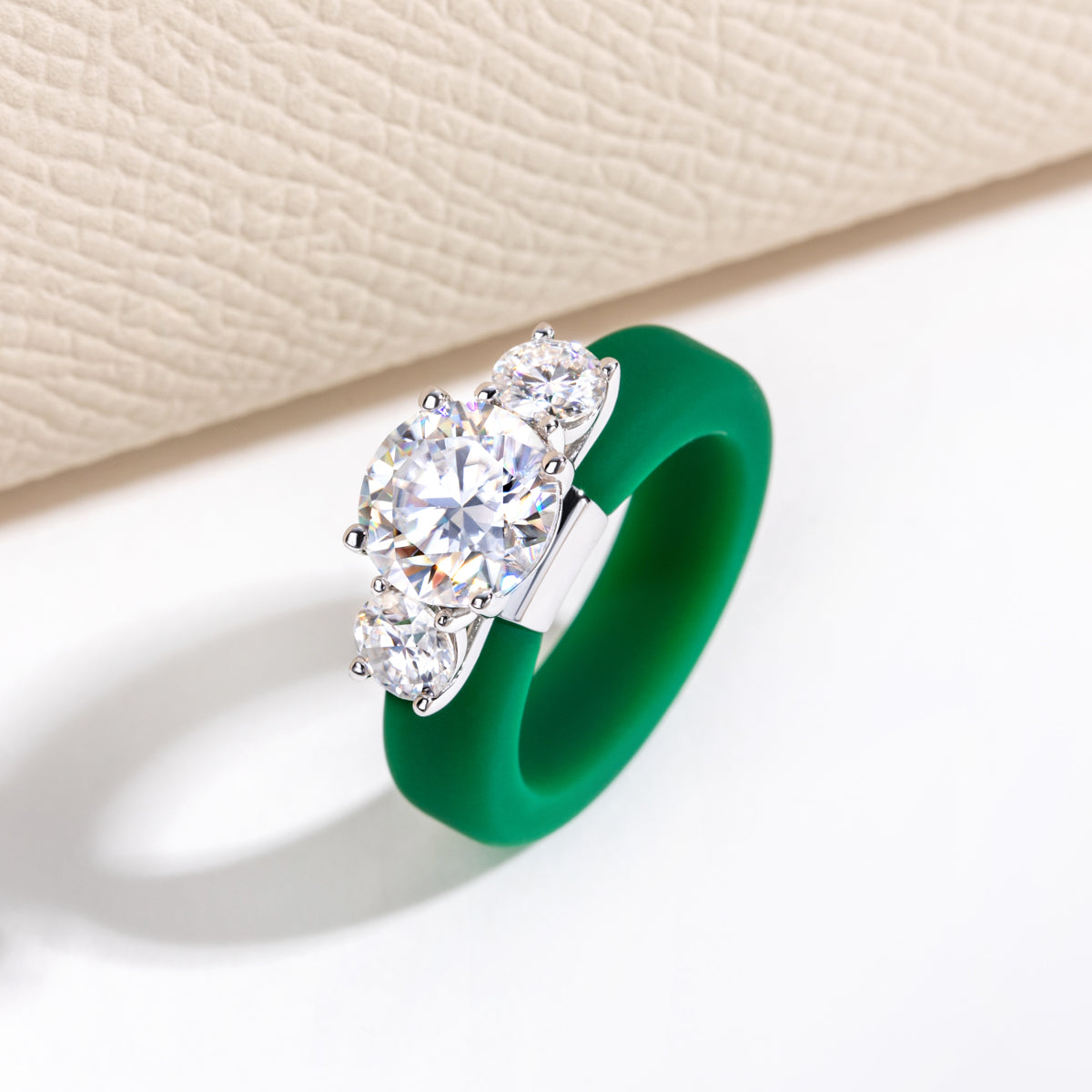S925 Sterling Silver Moissanite Round Silicone Ring