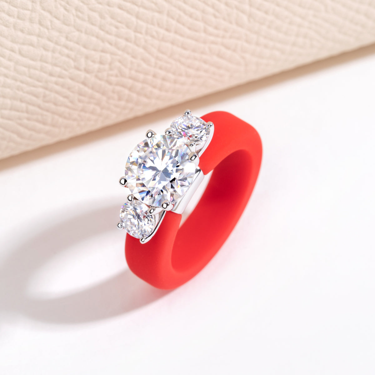 S925 Sterling Silver Moissanite Round Silicone Ring