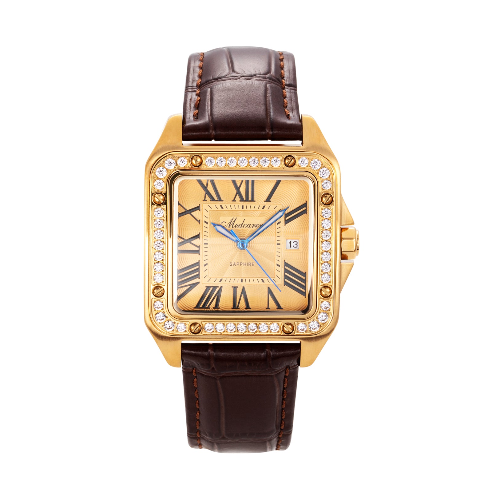 Luxury Men's Watches 36mm 24K Gold Quartz Watch Waterproof Premium Leather Strap Calendar Chronograph Men Wristwatch Gifts