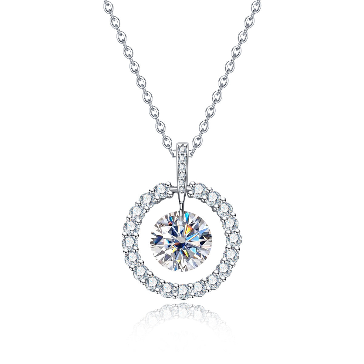 S925 Sterling Silver Round Pierced Moissanite Pendant