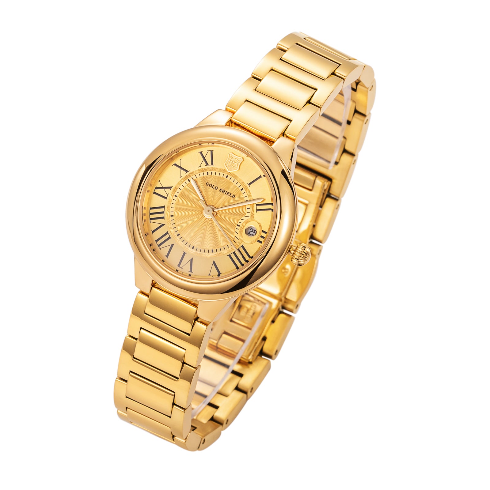 Fashion Luxury Women's Watches 30mm 24K Gold Quartz Watch Waterproof Stainless Steel Calendar Chronograph Women Wristwatch Gifts