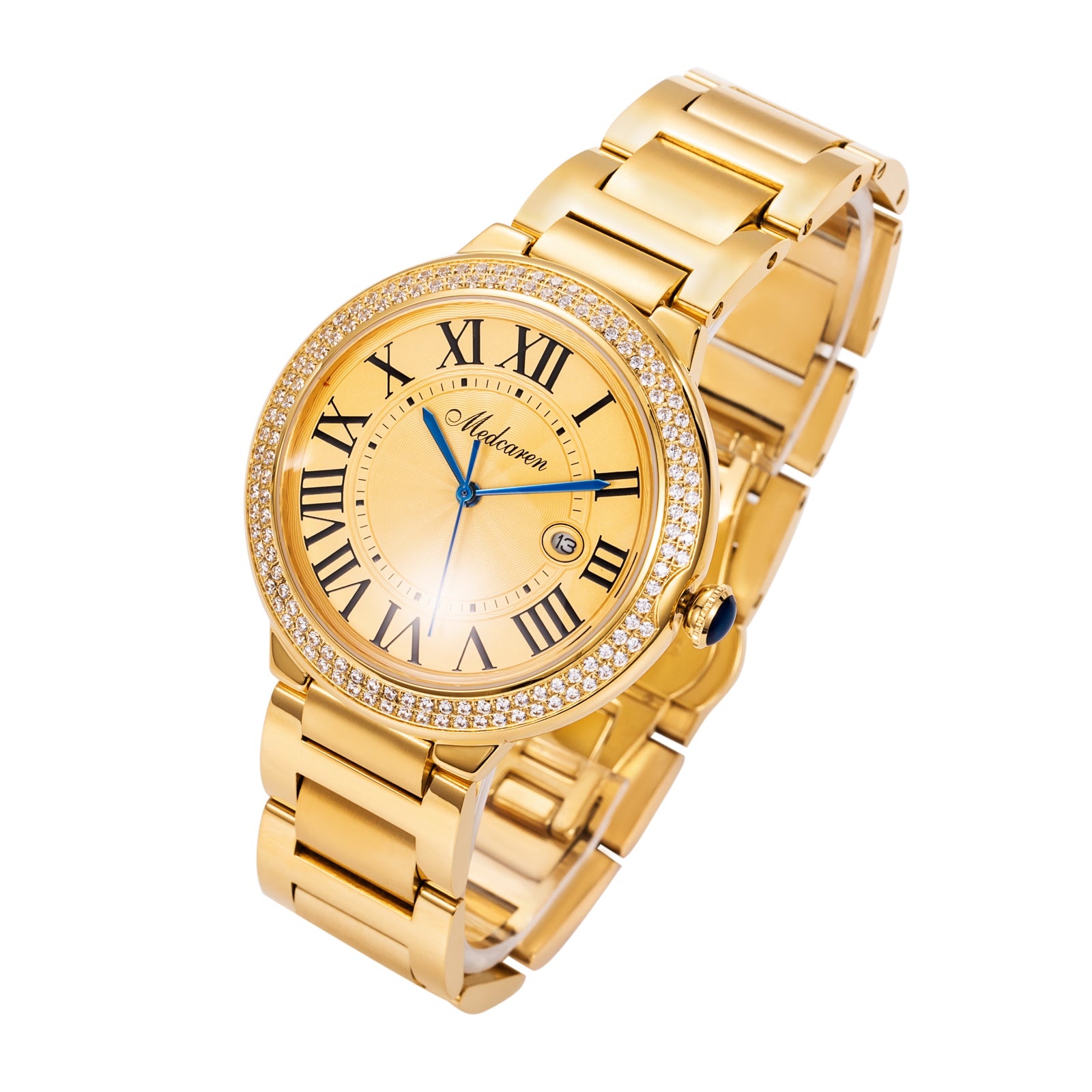 Luxury Men's Watches 38mm 24K Gold Quartz Watch Waterproof Stainless Steel Strap Calendar Chronograph Men Wristwatch Gifts