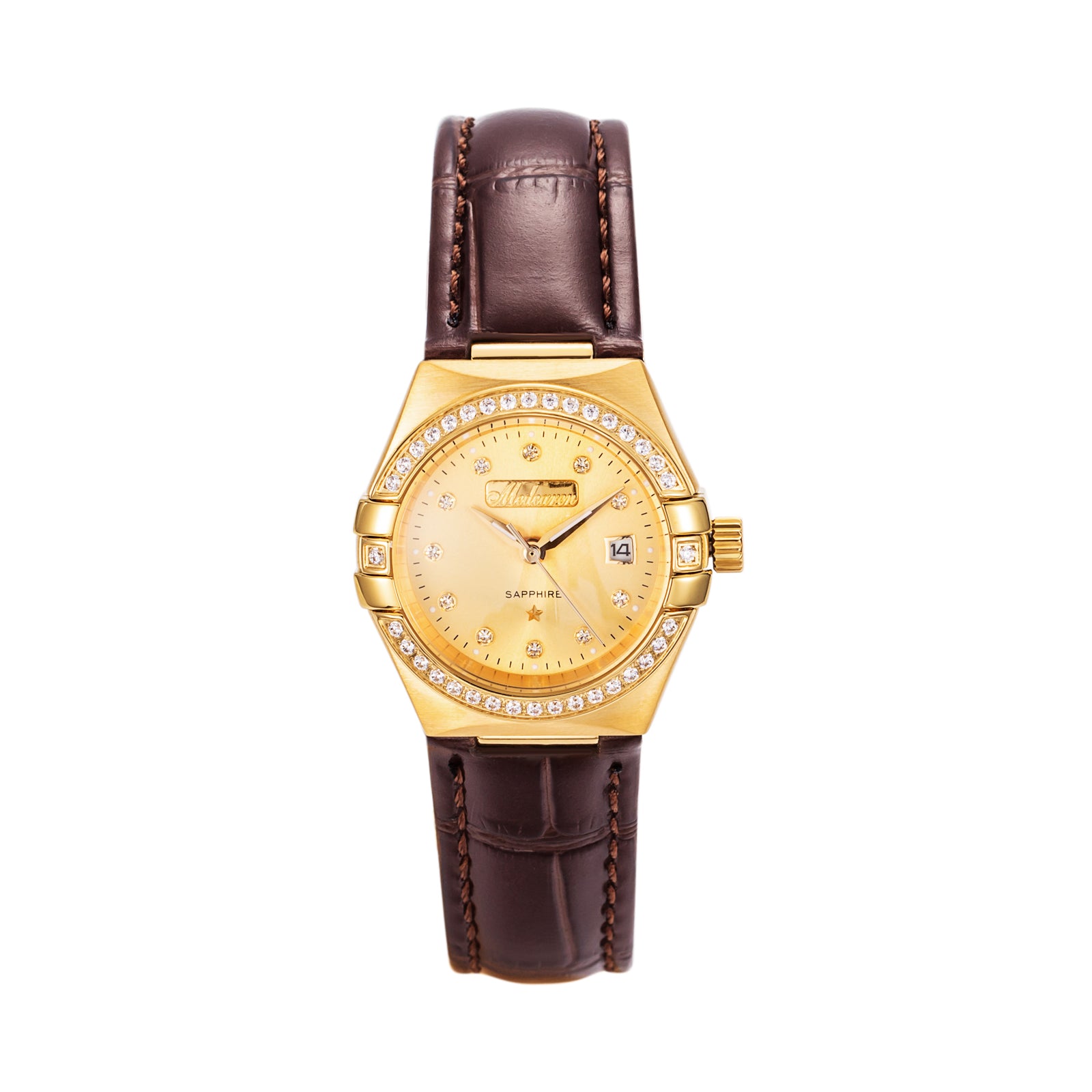 New Luxury Women' s Wristwatches 28mm 24K Gold Fashion Calendar Quartz Watch Premium Leather Strap Waterproof Gifts for Women