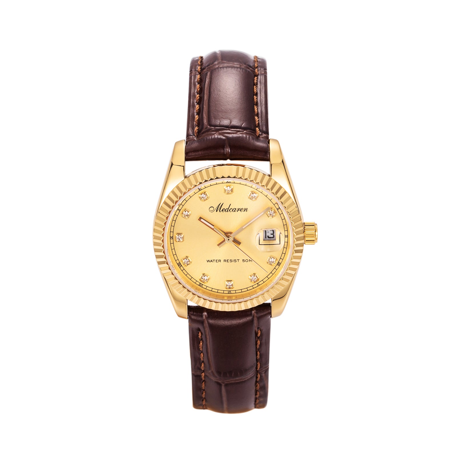 New Luxury Women' s Quartz Wristwatches 30.5mm 24K Gold Fashion Ladies Calendar Watch Premium Leather Strap Waterproof