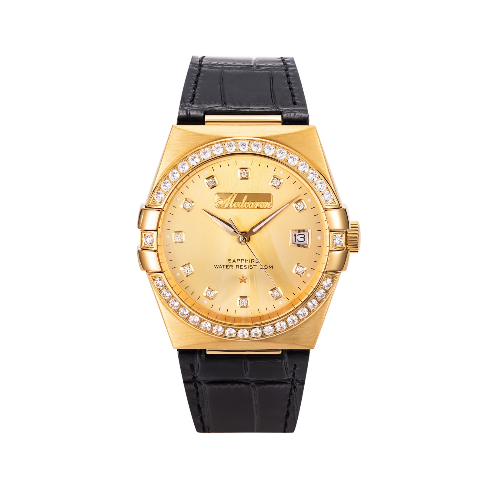 Luxury Men Wristwatches 38mm 24K Gold Fashion Calendar Quartz Watch for Men Premium Leather Strap Waterproof Men' s Gifts
