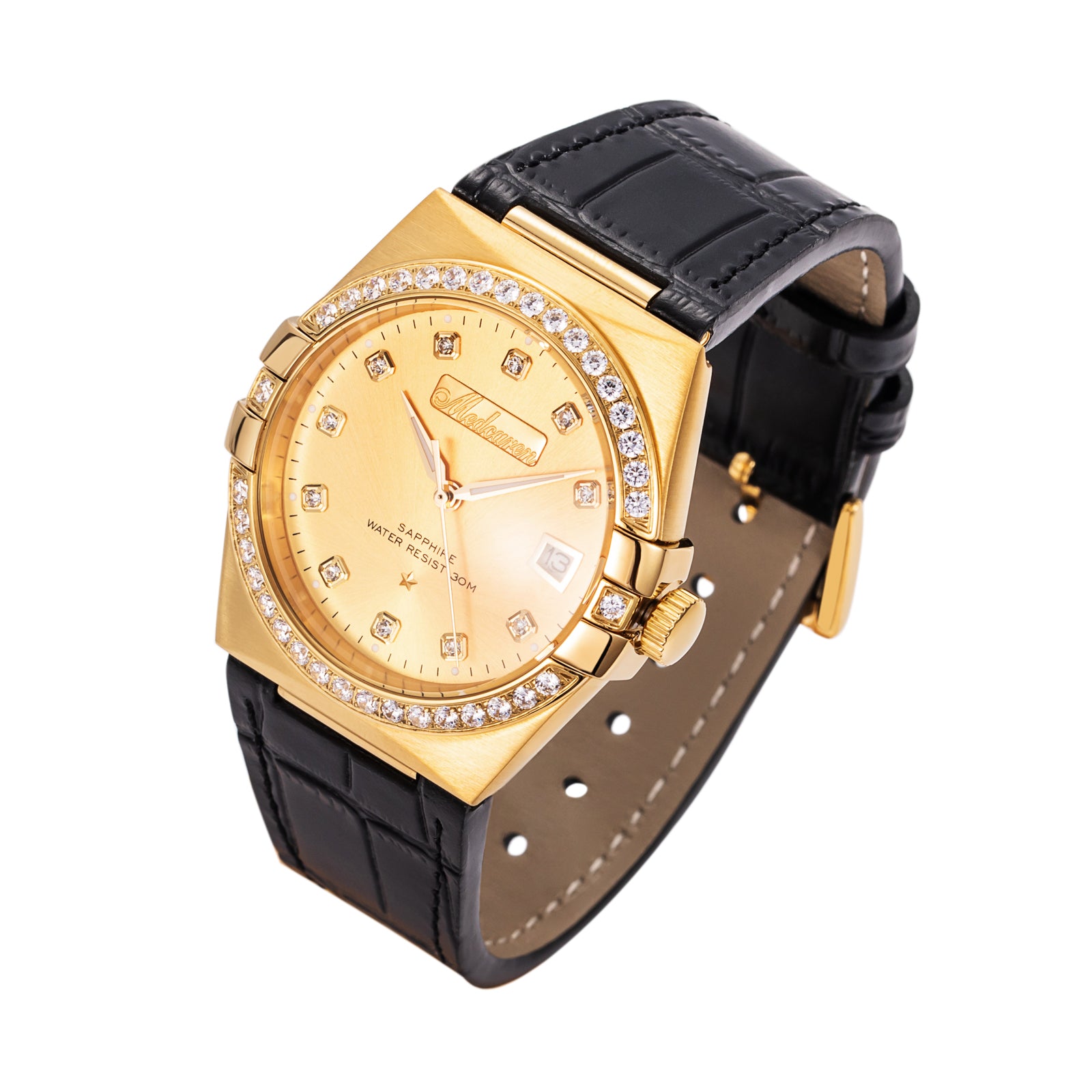 Luxury Men Wristwatches 38mm 24K Gold Fashion Calendar Quartz Watch for Men Premium Leather Strap Waterproof Men' s Gifts