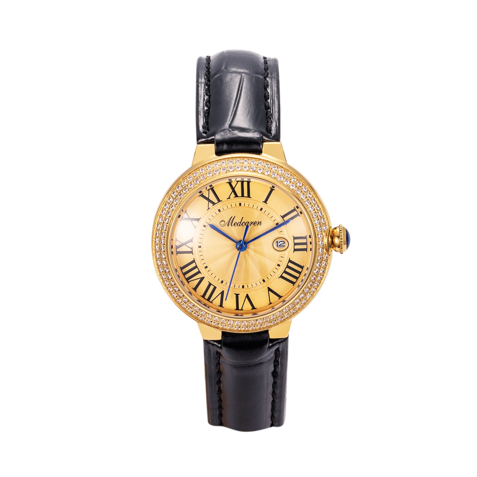 New Luxury Women's Quartz Watch 33mm 24K Gold Fashion Ladies Calendar Watch High-Grade Leather Strap Waterproof
