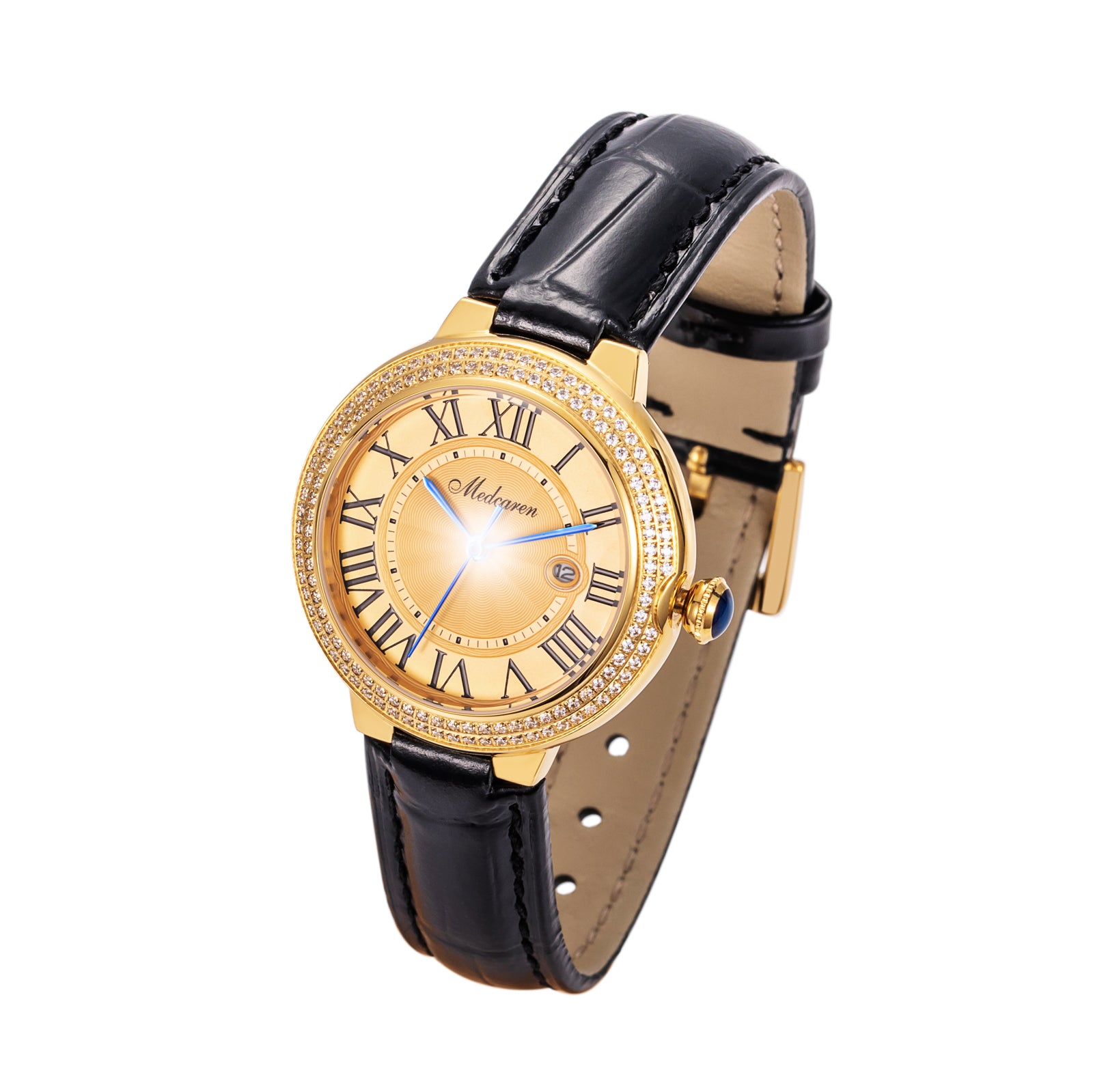 New Luxury Women's Quartz Watch 33mm 24K Gold Fashion Ladies Calendar Watch High-Grade Leather Strap Waterproof