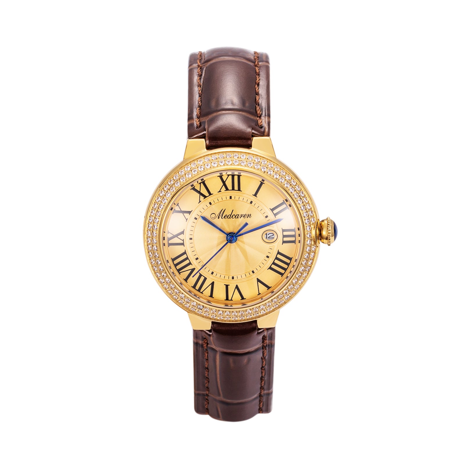 New Luxury Women's Quartz Watch 33mm 24K Gold Fashion Ladies Calendar Watch High-Grade Leather Strap Waterproof