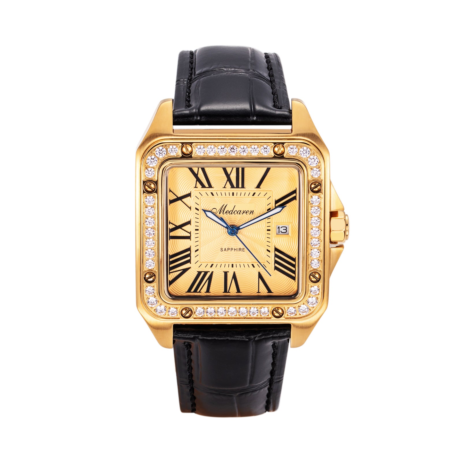 Luxury Men's Watches 36mm 24K Gold Quartz Watch Waterproof Premium Leather Strap Calendar Chronograph Men Wristwatch Gifts
