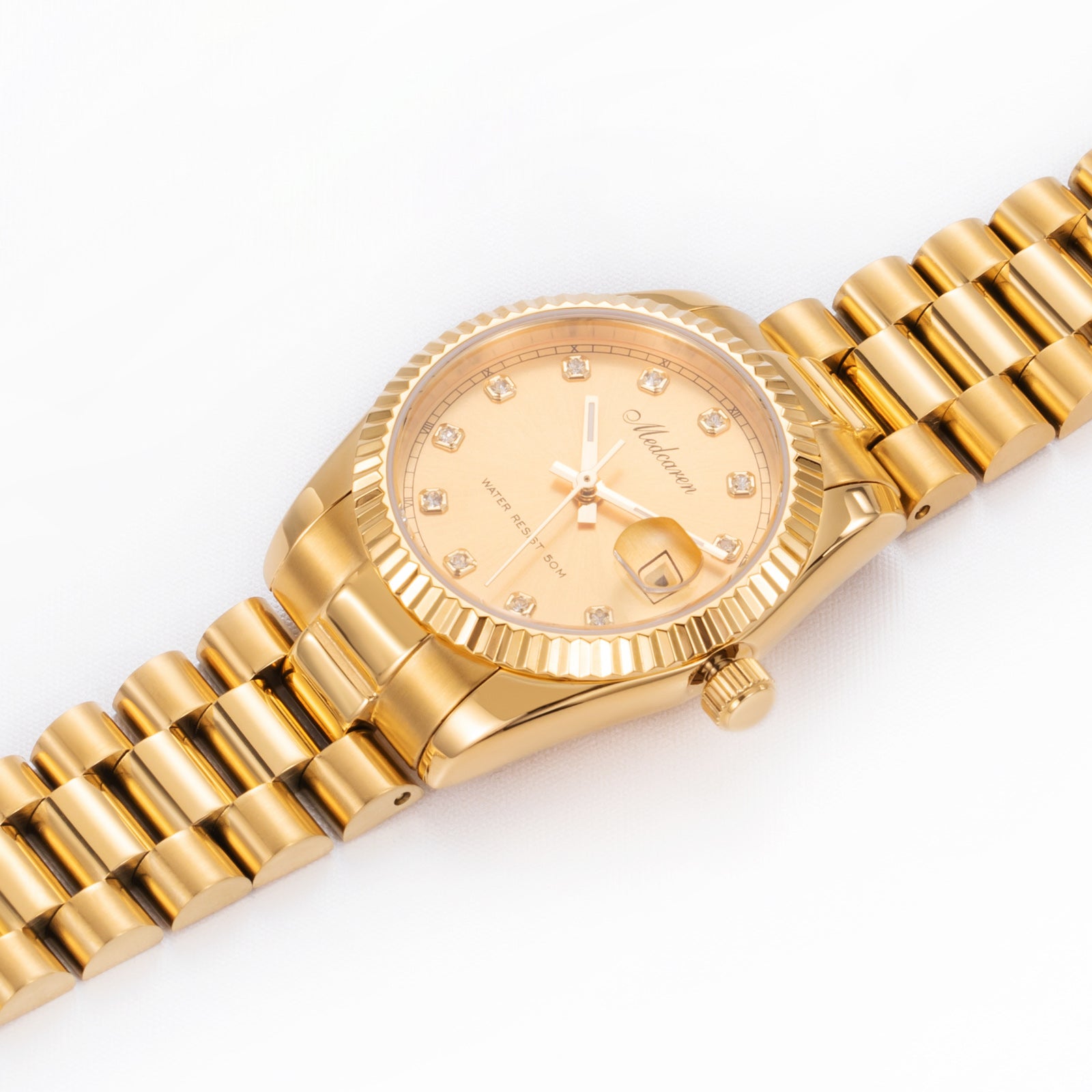 Fashion 30mm Women's Quartz Watch 24K Gold Chronograph with Dual Calendar Stainless Steel Strap Waterproof Gifts for Wife