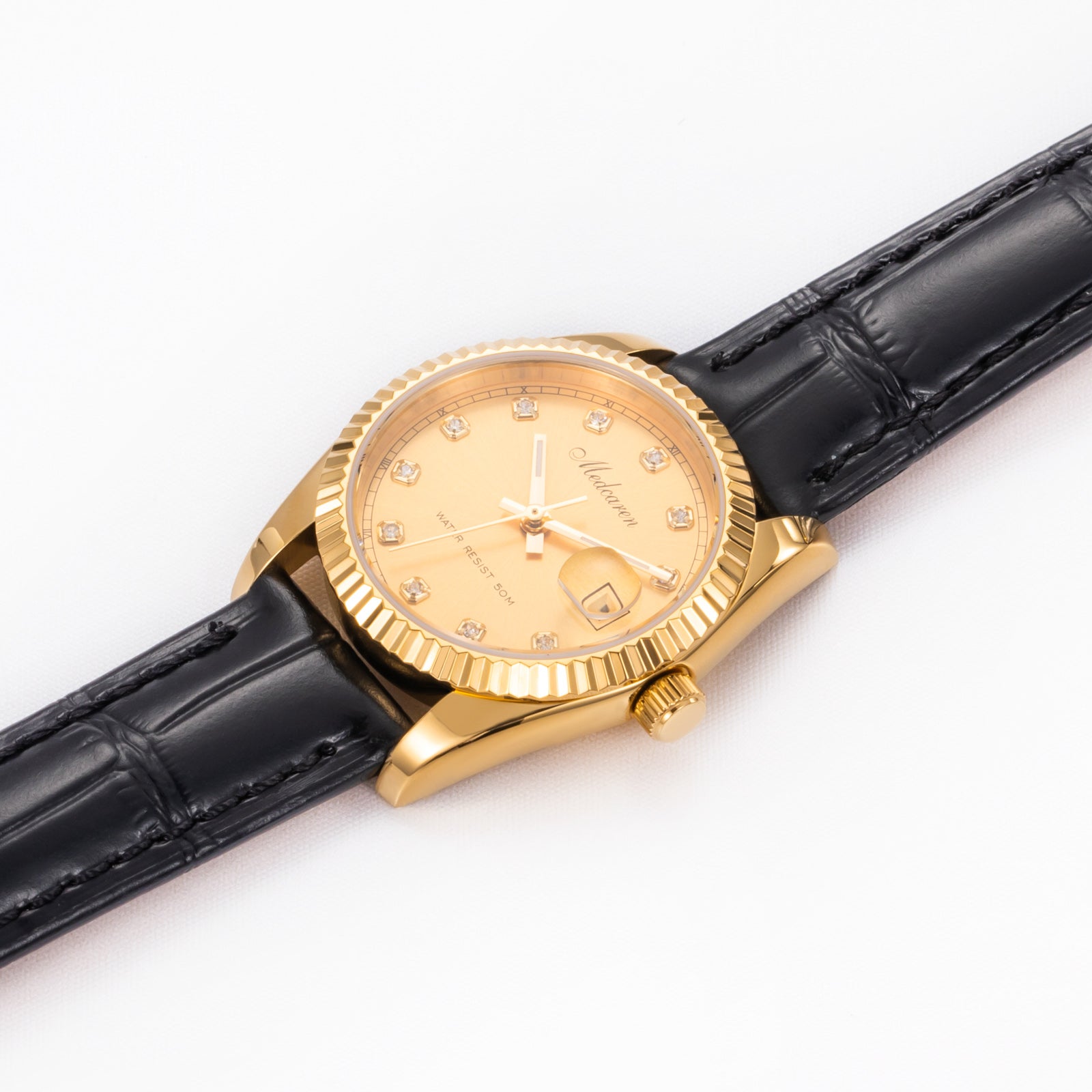 New Luxury Women' s Quartz Wristwatches 30.5mm 24K Gold Fashion Ladies Calendar Watch Premium Leather Strap Waterproof