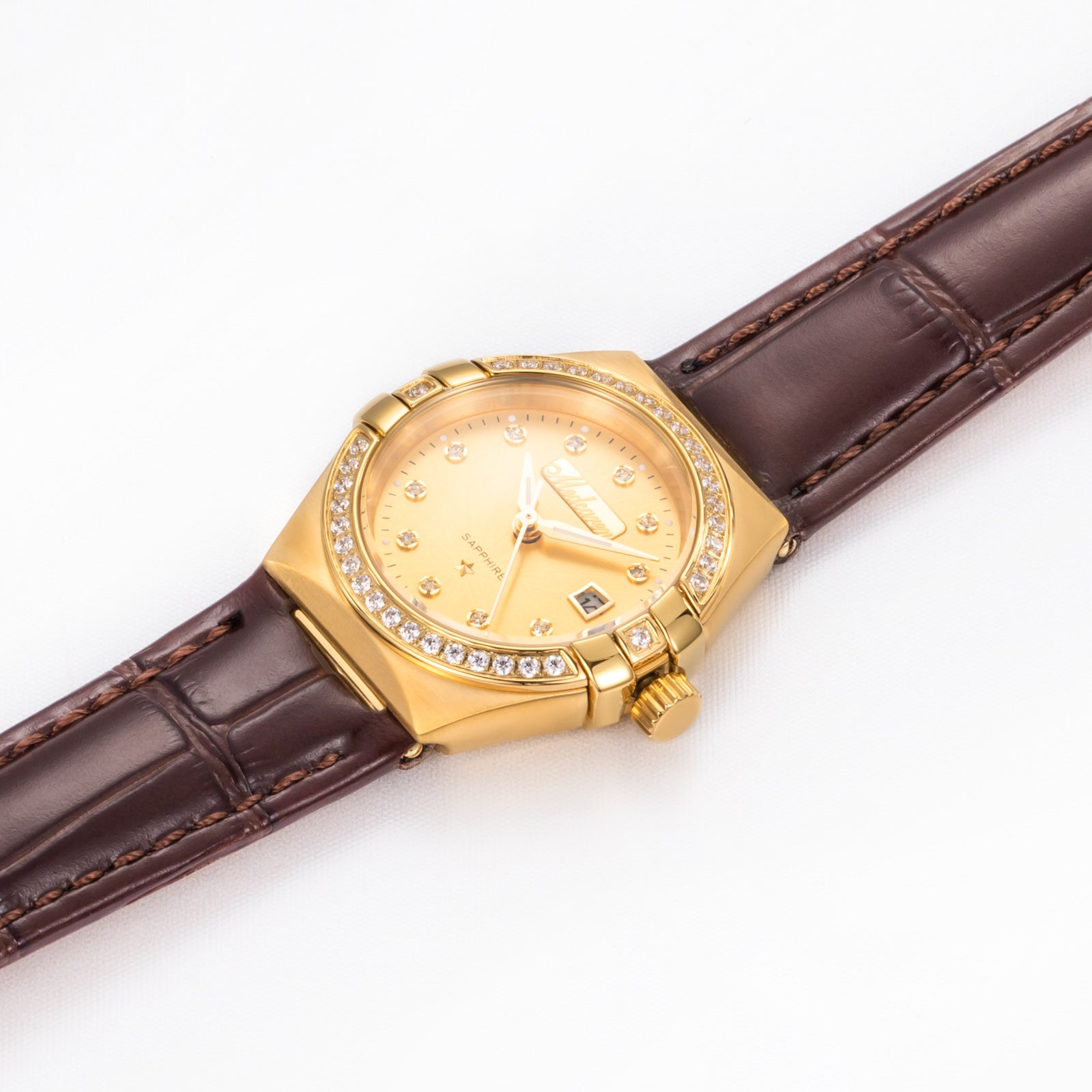 New Luxury Women' s Wristwatches 28mm 24K Gold Fashion Calendar Quartz Watch Premium Leather Strap Waterproof Gifts for Women