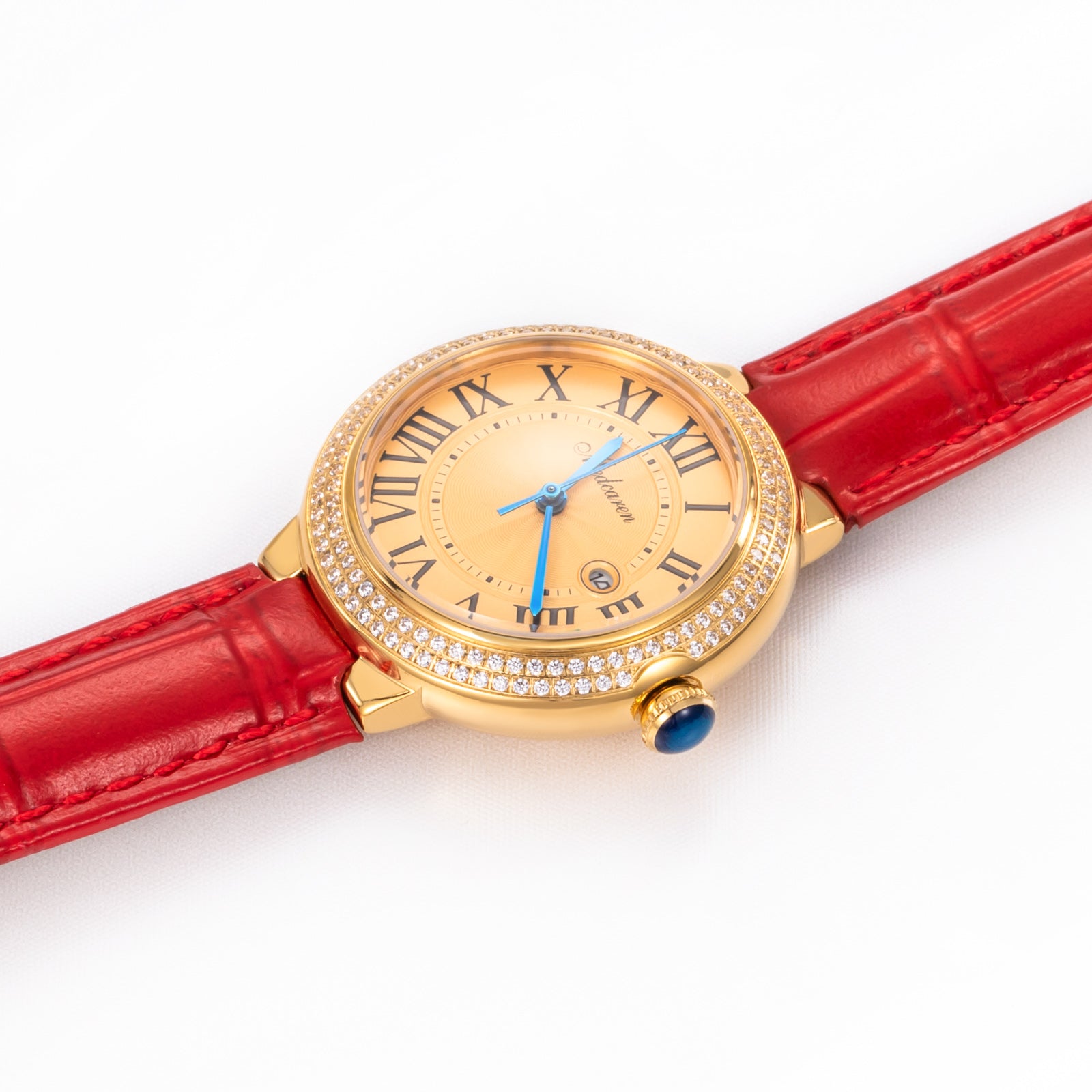 New Luxury Women's Quartz Watch 33mm 24K Gold Fashion Ladies Calendar Watch High-Grade Leather Strap Waterproof