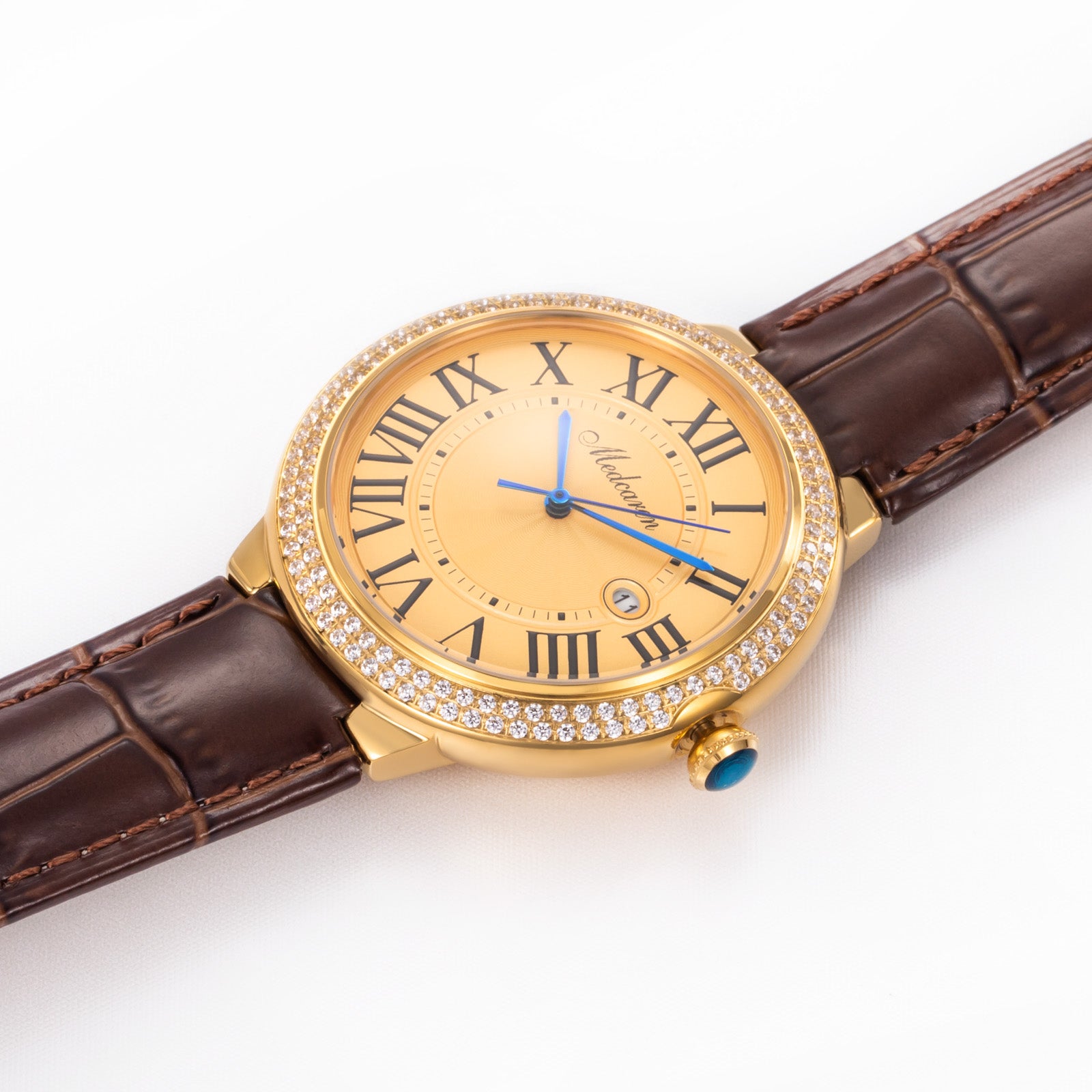 New Luxury Men Watches 42mm 24K Gold Stylish Men's Calendar Watch Premium Leather Strap Waterproof Quartz Watch