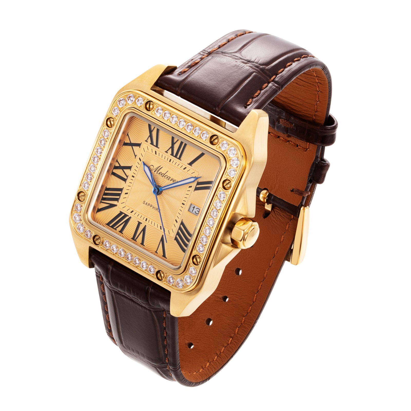 Luxury Men's Watches 36mm 24K Gold Quartz Watch Waterproof Premium Leather Strap Calendar Chronograph Men Wristwatch Gifts