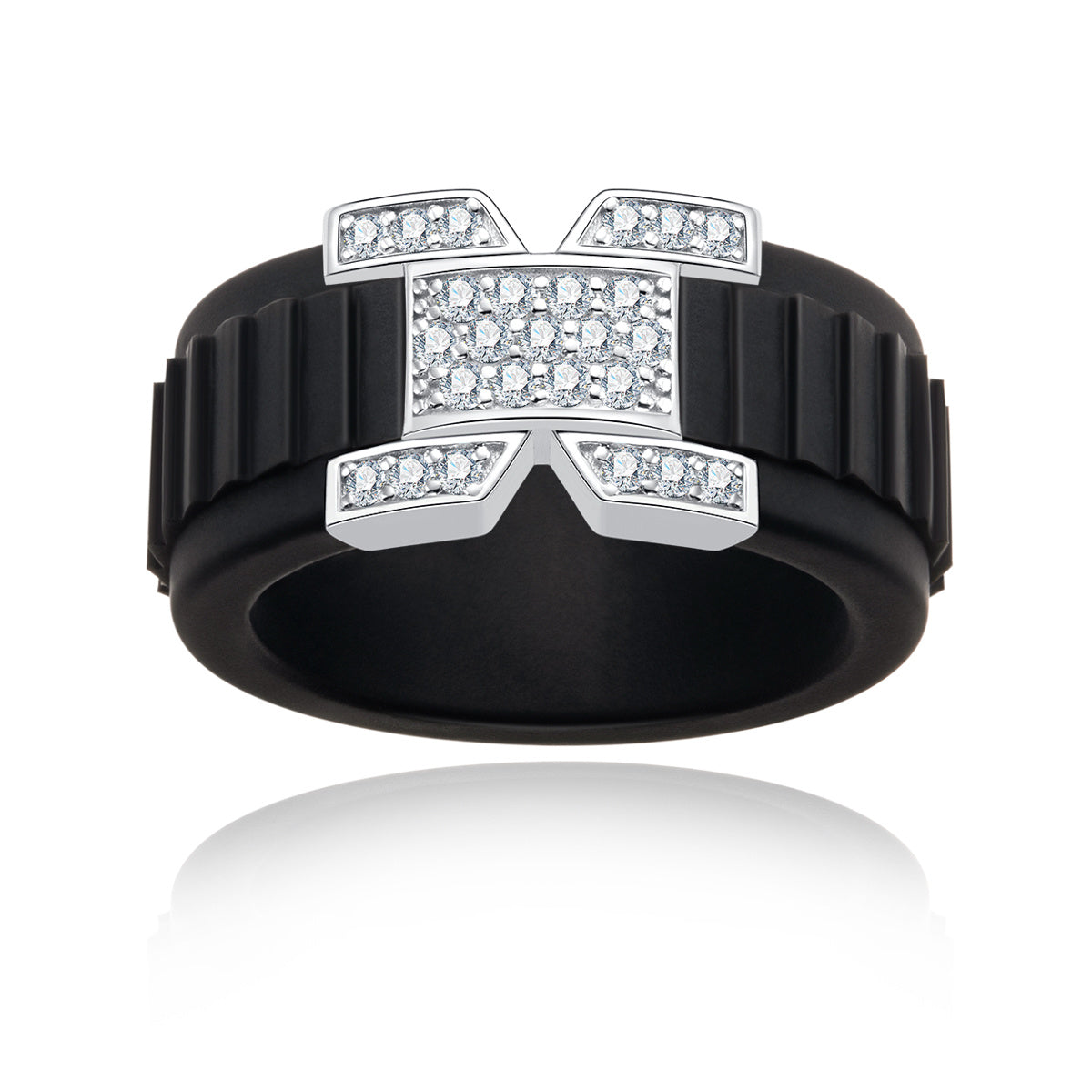 S925 Sterling Silver Round Micro Pave Moissanite Silicone Ring