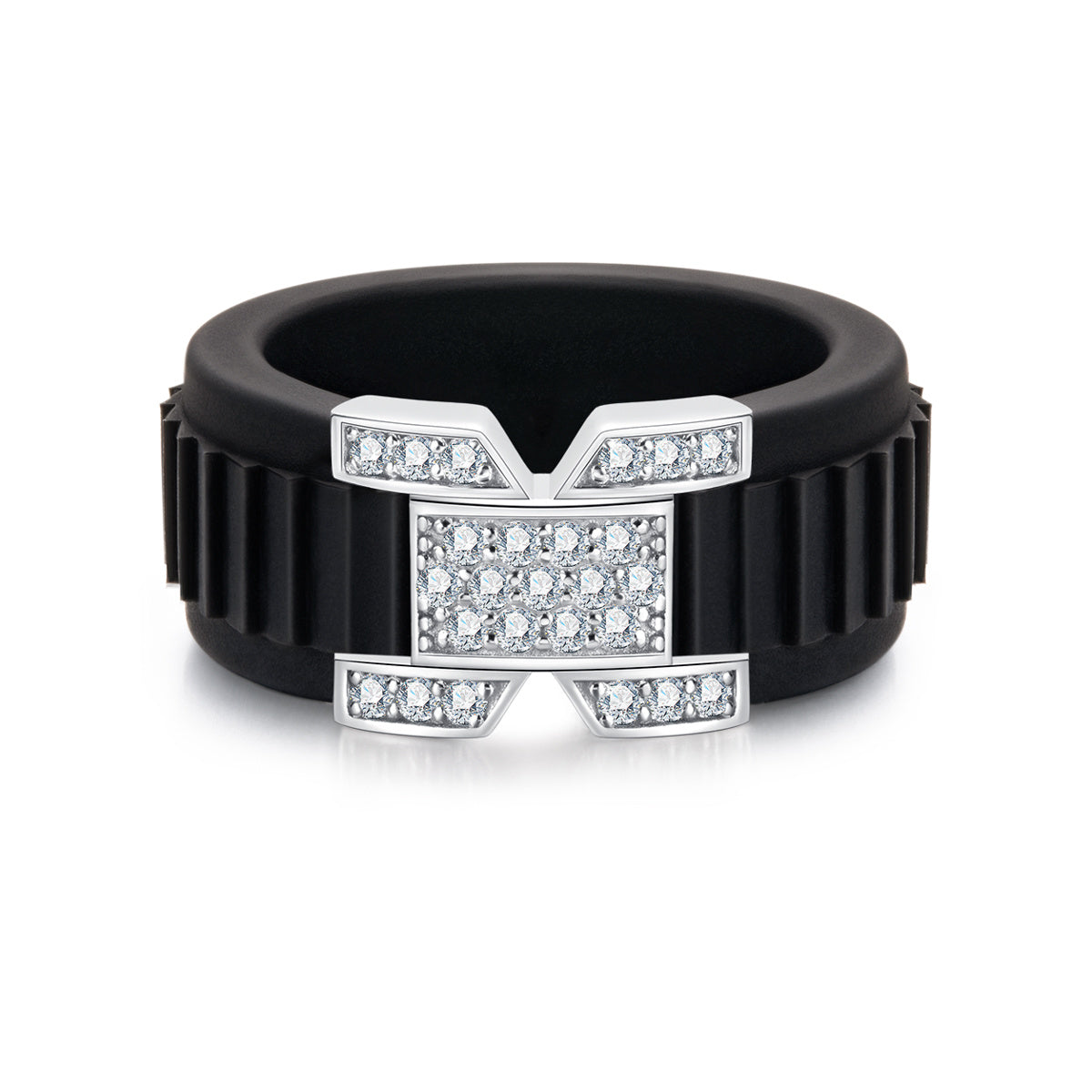 S925 Sterling Silver Round Micro Pave Moissanite Silicone Ring
