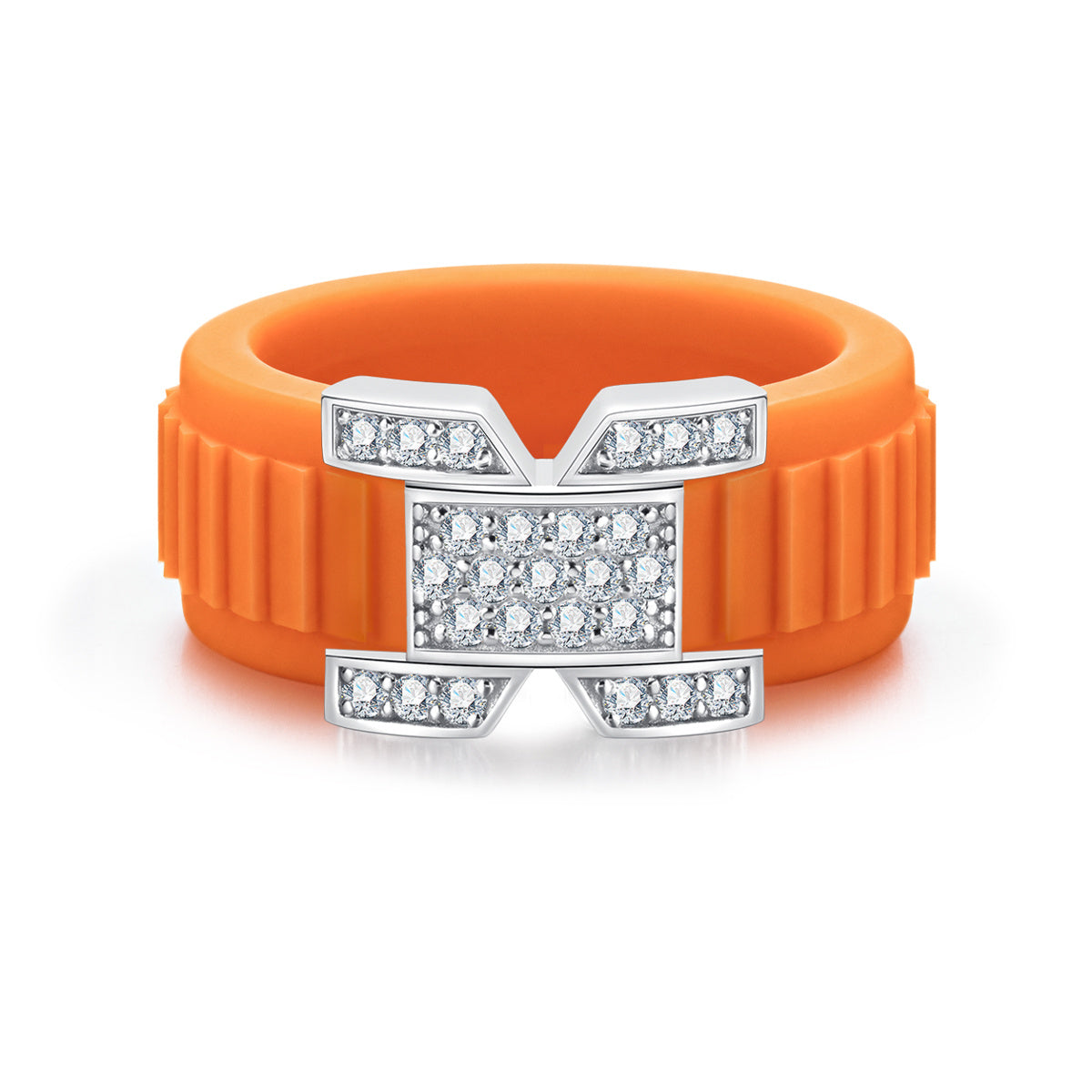 S925 Sterling Silver Round Micro Pave Moissanite Silicone Ring