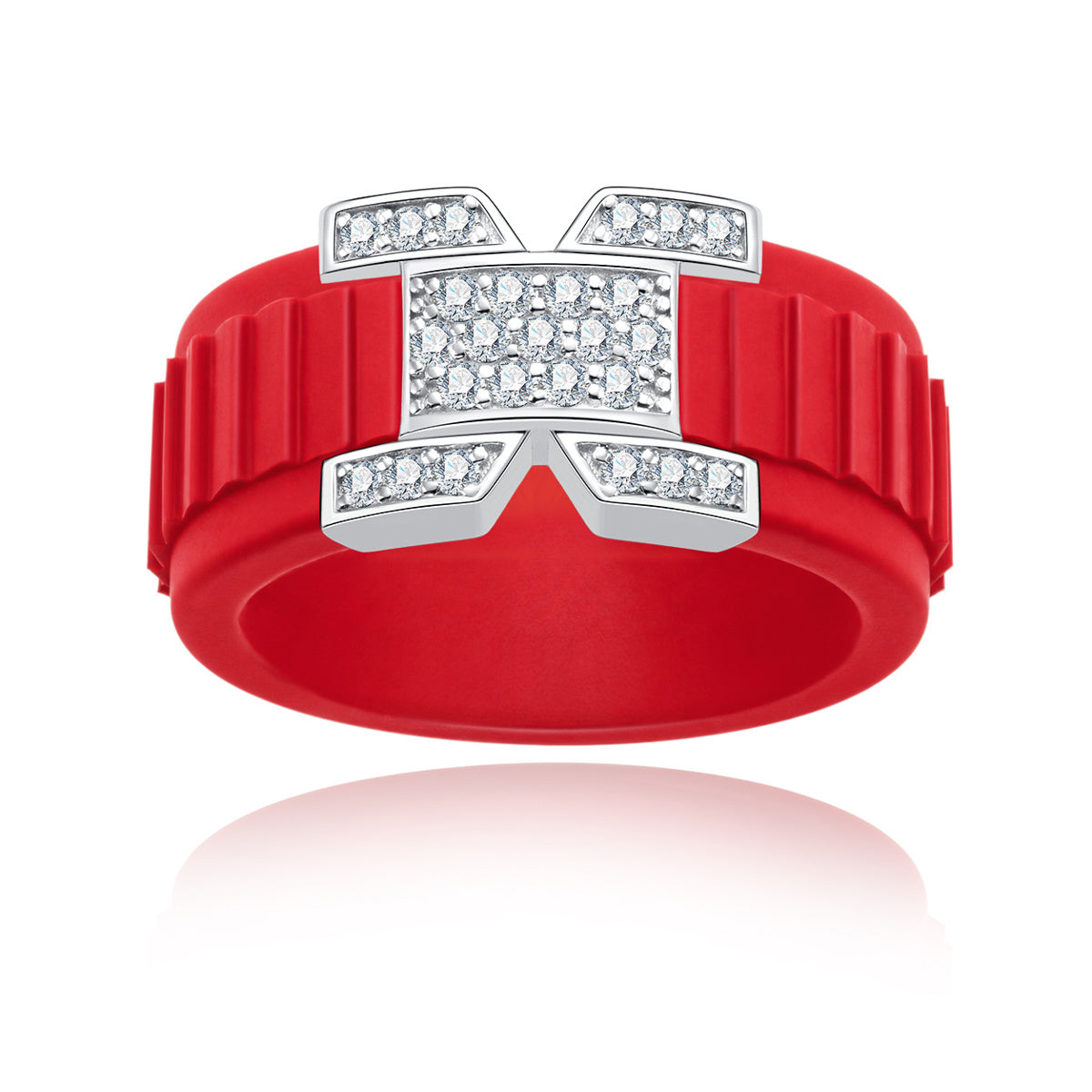 S925 Sterling Silver Round Micro Pave Moissanite Silicone Ring