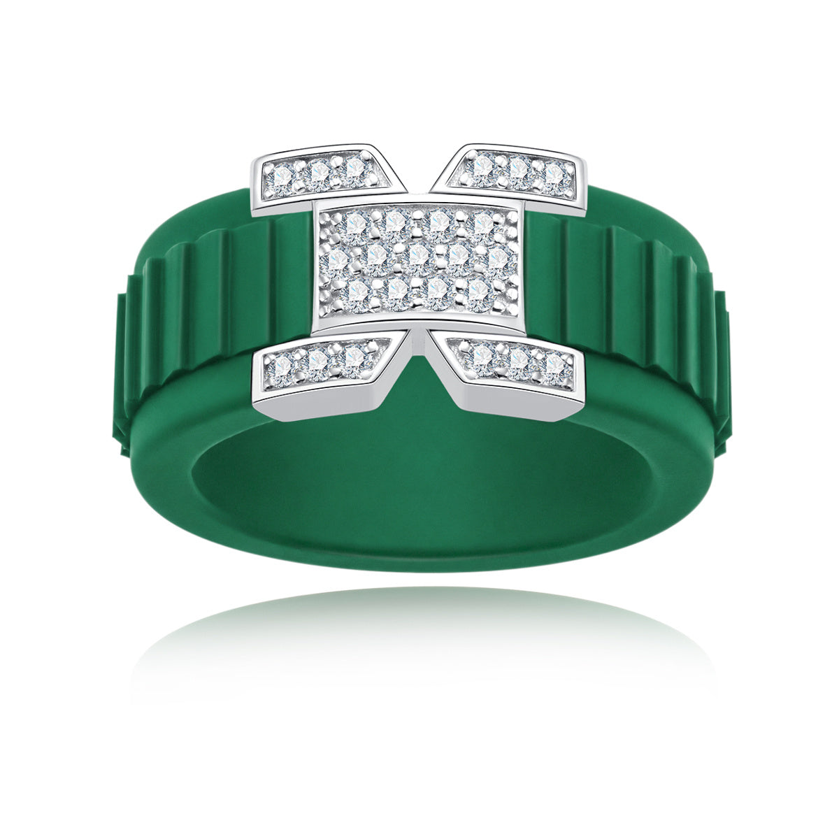 S925 Sterling Silver Round Micro Pave Moissanite Silicone Ring