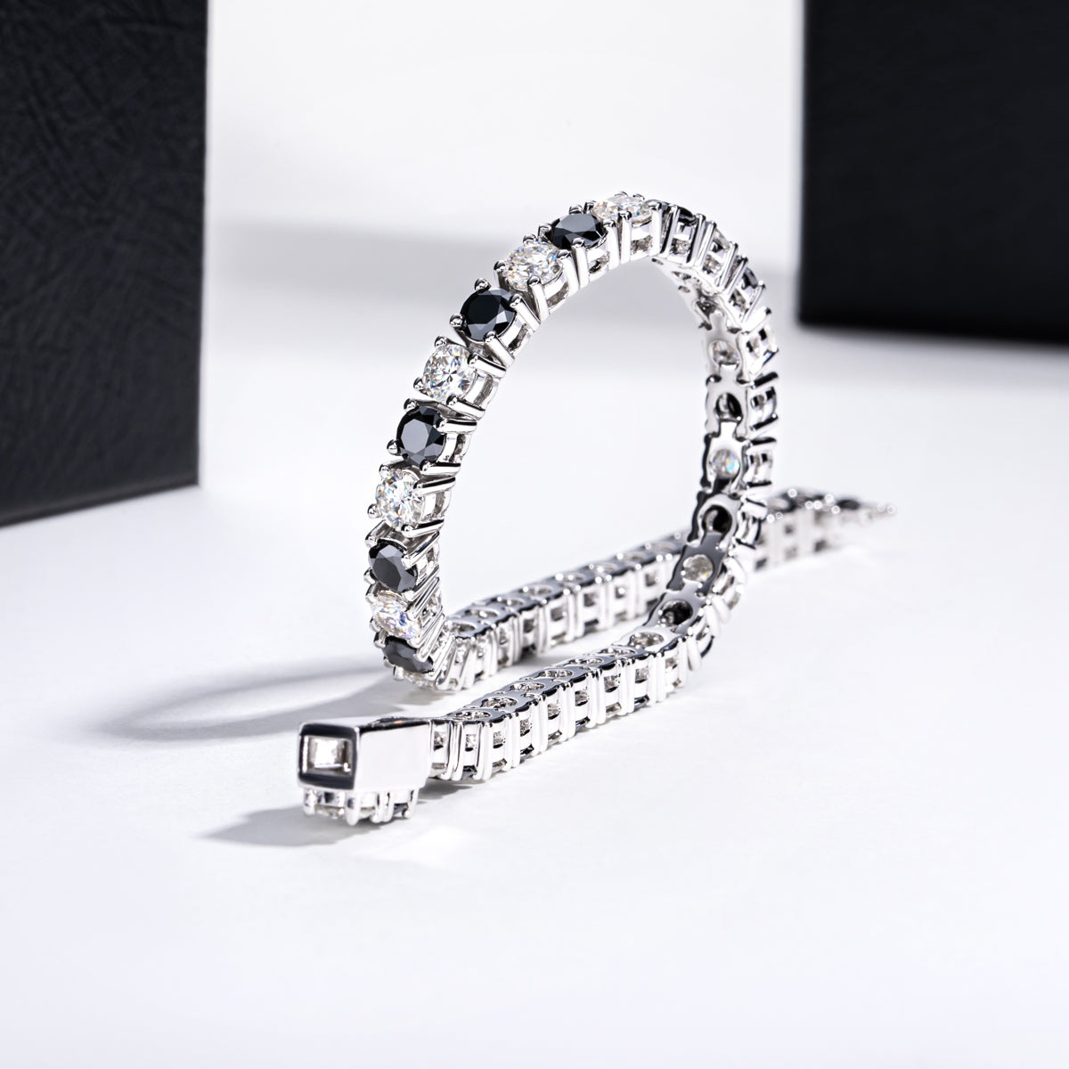 Black & White Moissanite Bracelet,S925 Sterling‑Silver