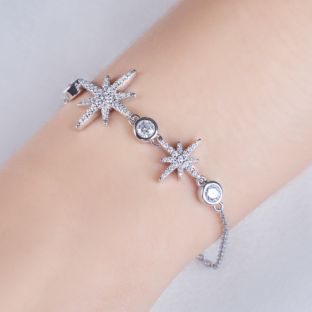 S925 Sterling‑Silver Eight‑Pointed‑Star Moissanite Bracelet