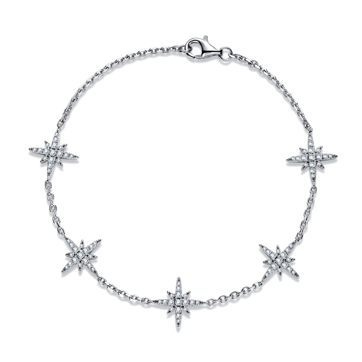 925 Sterling‑Silver Round Moissanite Eight‑Pointed Star Bracelet