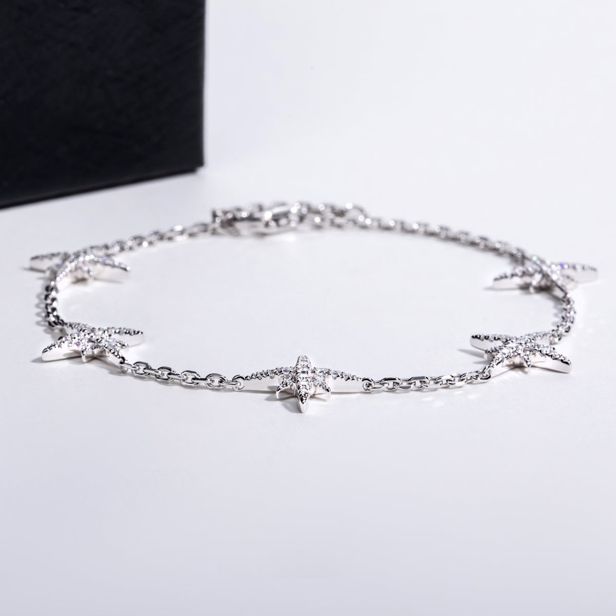 925 Sterling‑Silver Round Moissanite Eight‑Pointed Star Bracelet