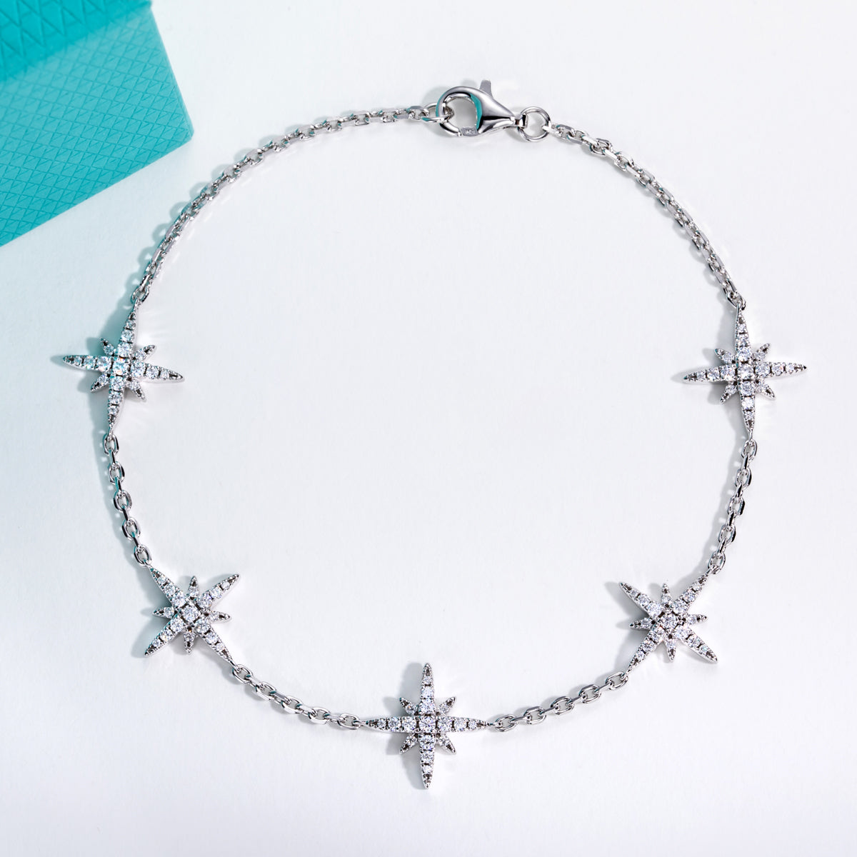 925 Sterling‑Silver Round Moissanite Eight‑Pointed Star Bracelet