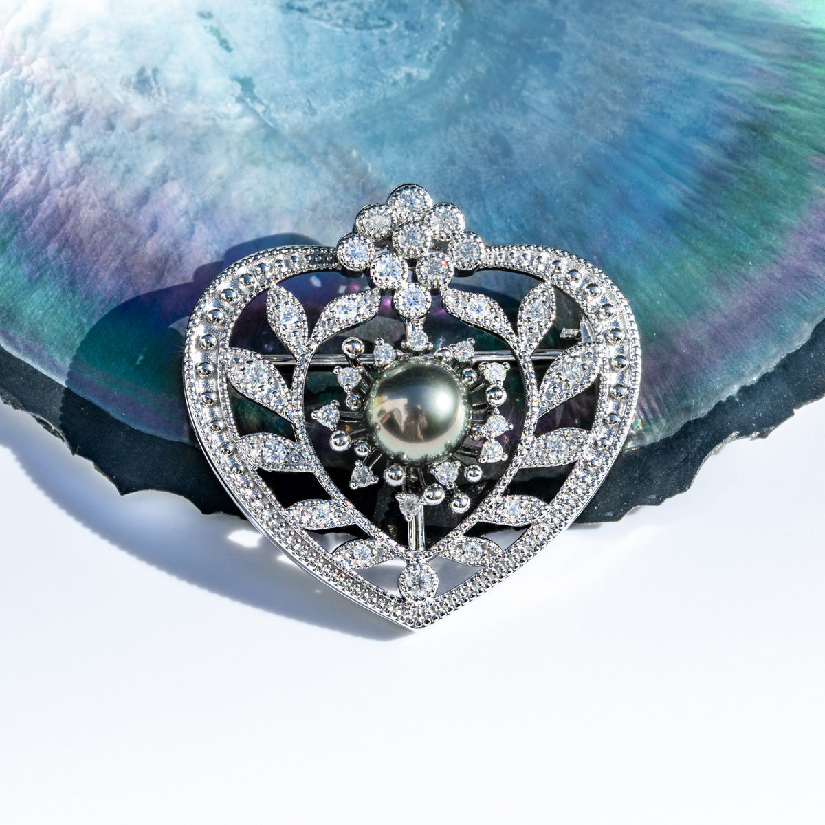 Copper Moissanite Pearl Brooch