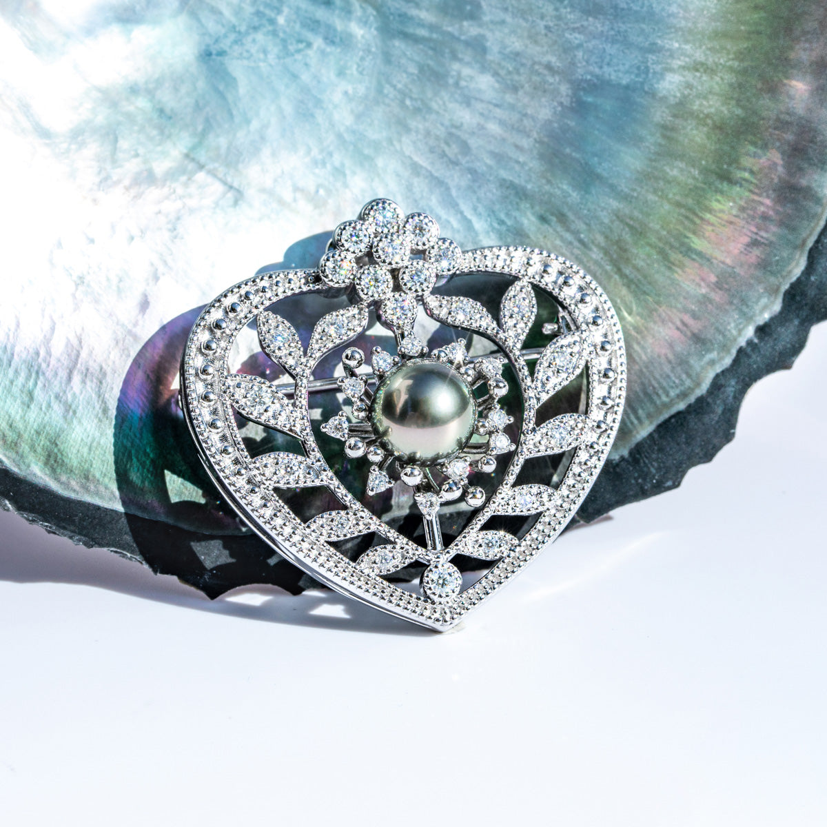 Copper Moissanite Pearl Brooch