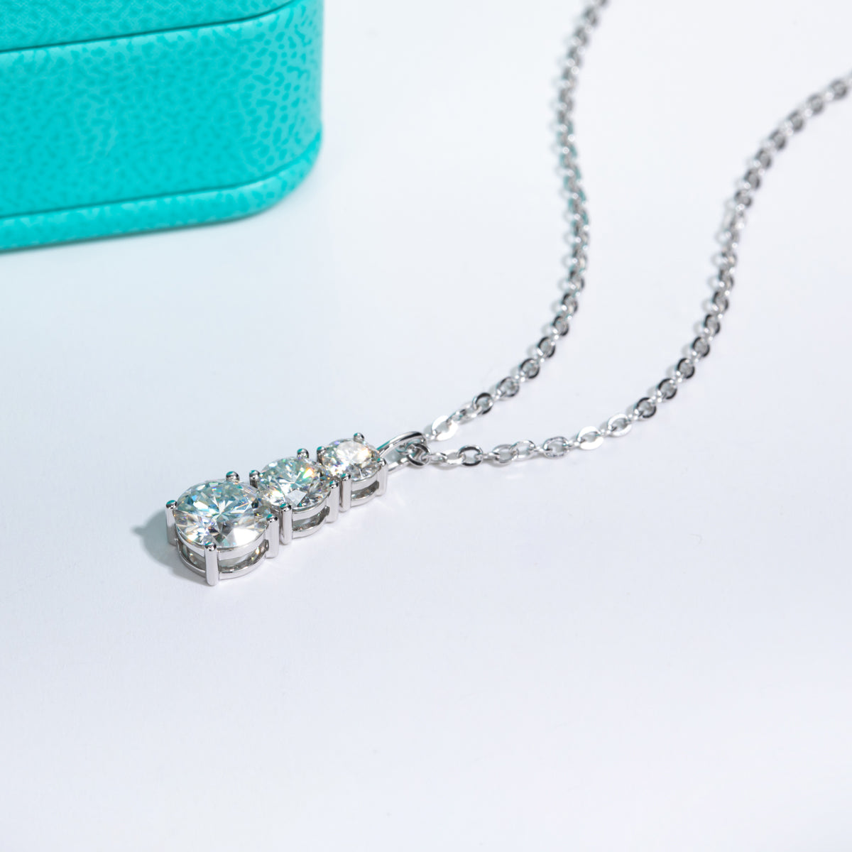 S925 Sterling‑Silver Round Three‑Stone 1.8CT Moissanite Pendant