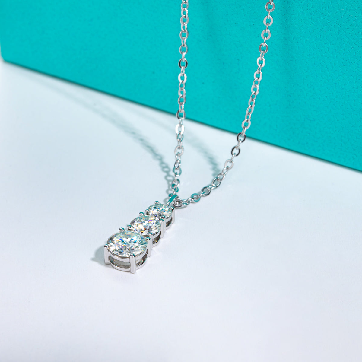 S925 Sterling‑Silver Round Three‑Stone 1.8CT Moissanite Pendant