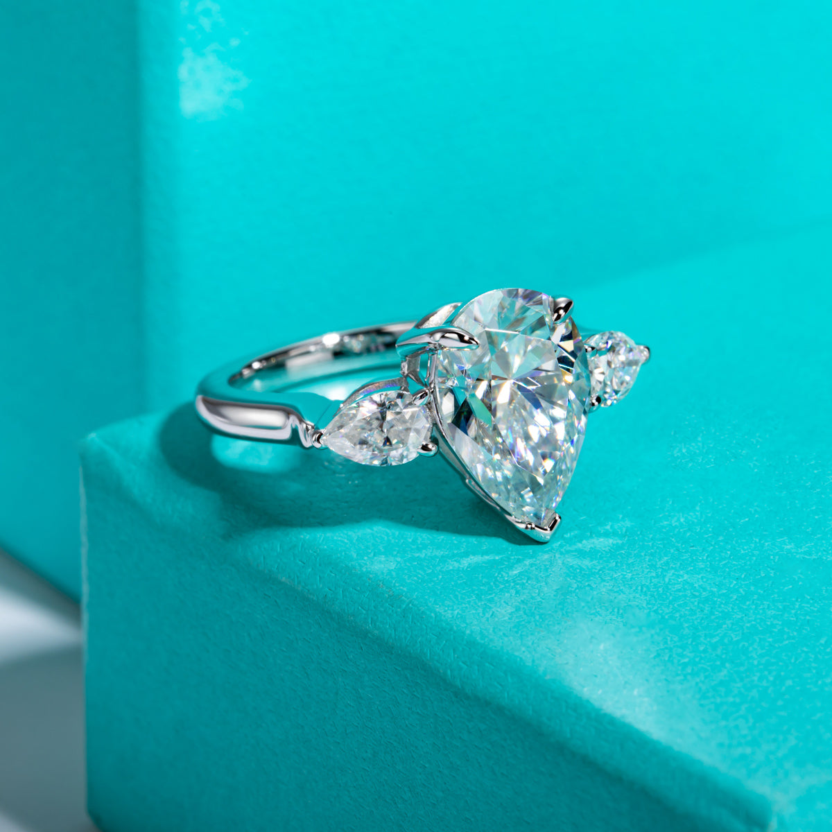 S925‑Silver Moissanite Pear‑Shape Three‑Stone Ring